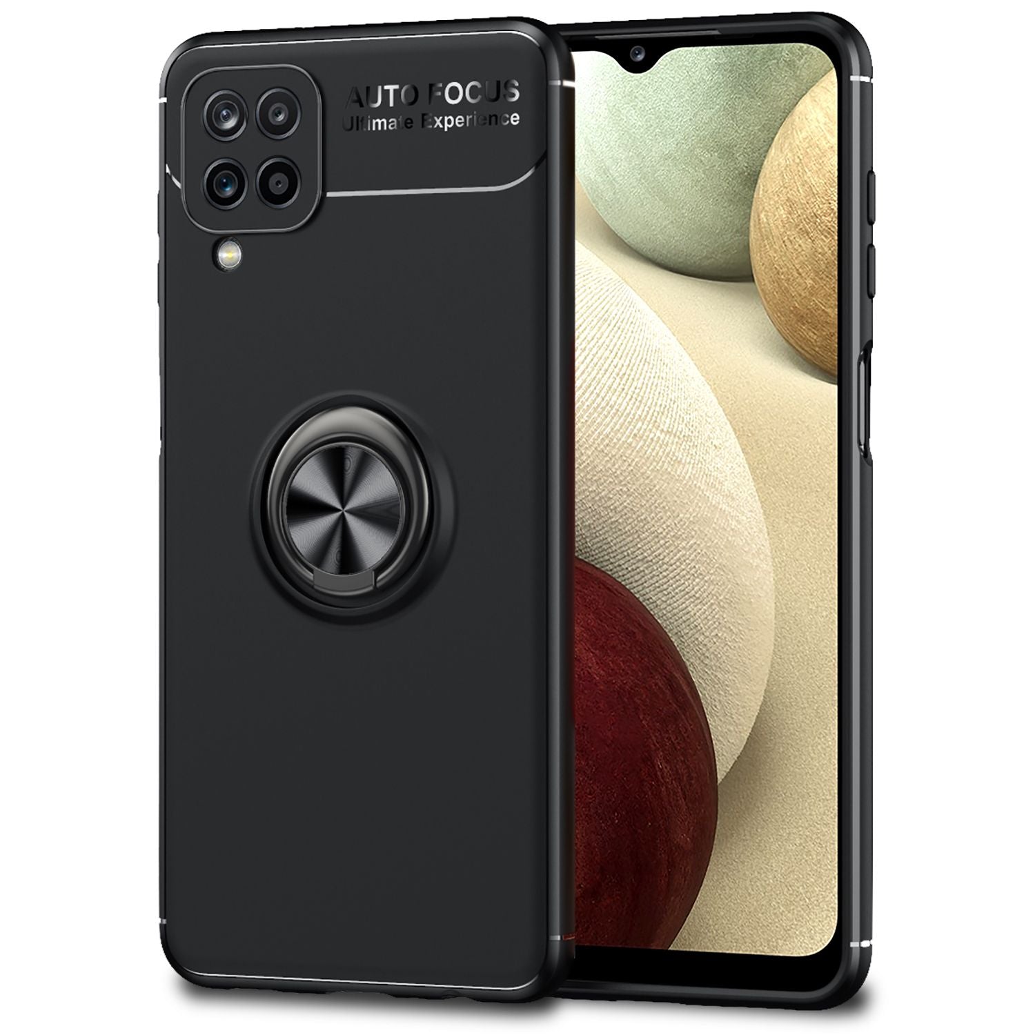 NALIA Ring Handy Hülle für Samsung Galaxy A12, Schutz Case Tasche Etui Bumper Schwarz NALIA Protective Hülle