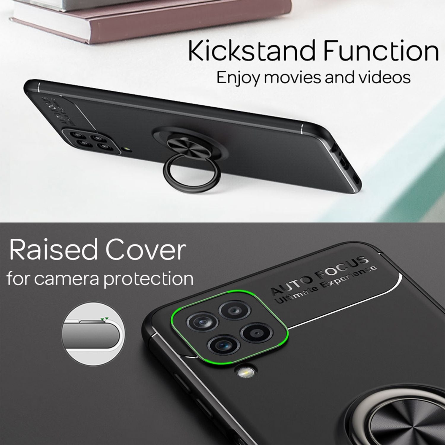 NALIA Ring Handy Hülle für Samsung Galaxy A12, Schutz Case Tasche Etui Bumper Schwarz NALIA Protective Hülle