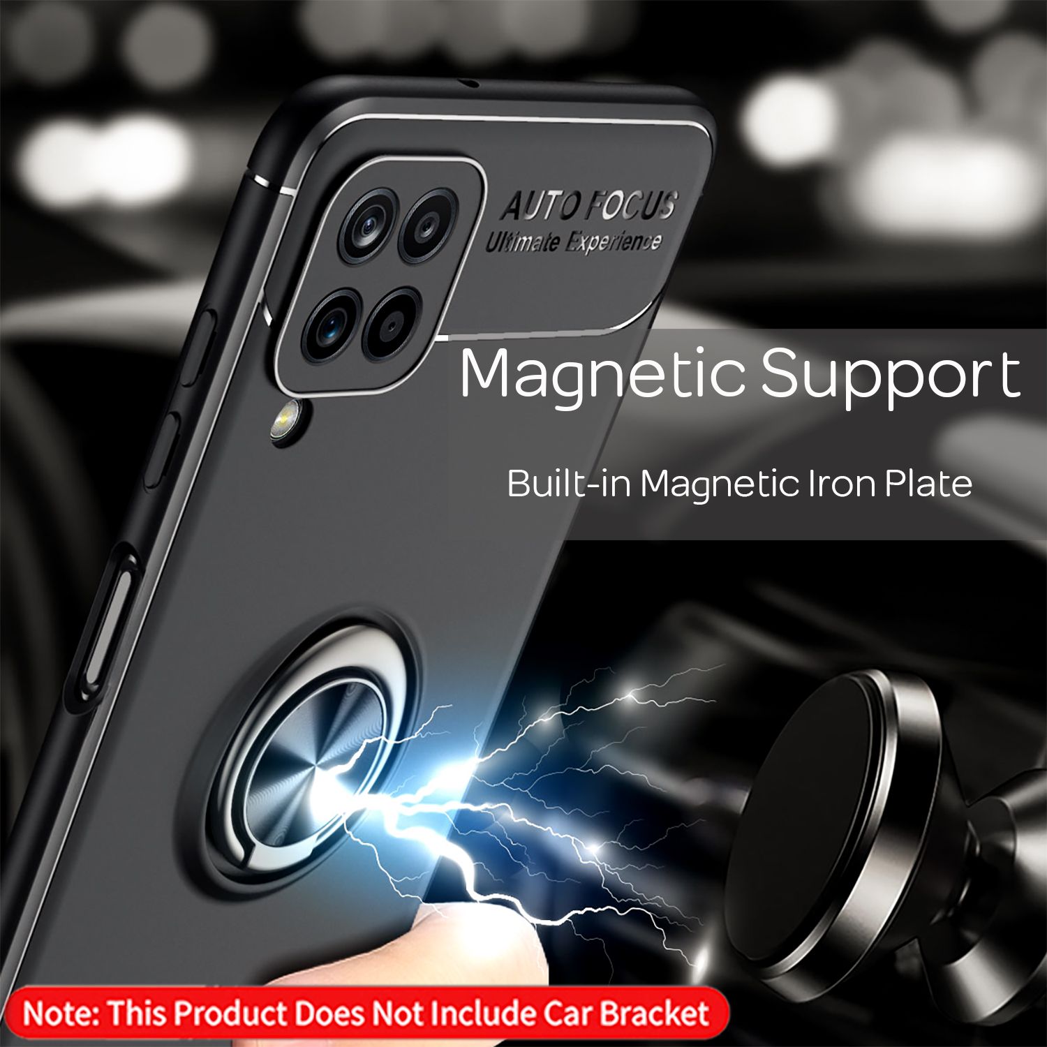 NALIA Ring Handy Hülle für Samsung Galaxy A12, Schutz Case Tasche Etui Bumper Schwarz NALIA Protective Hülle