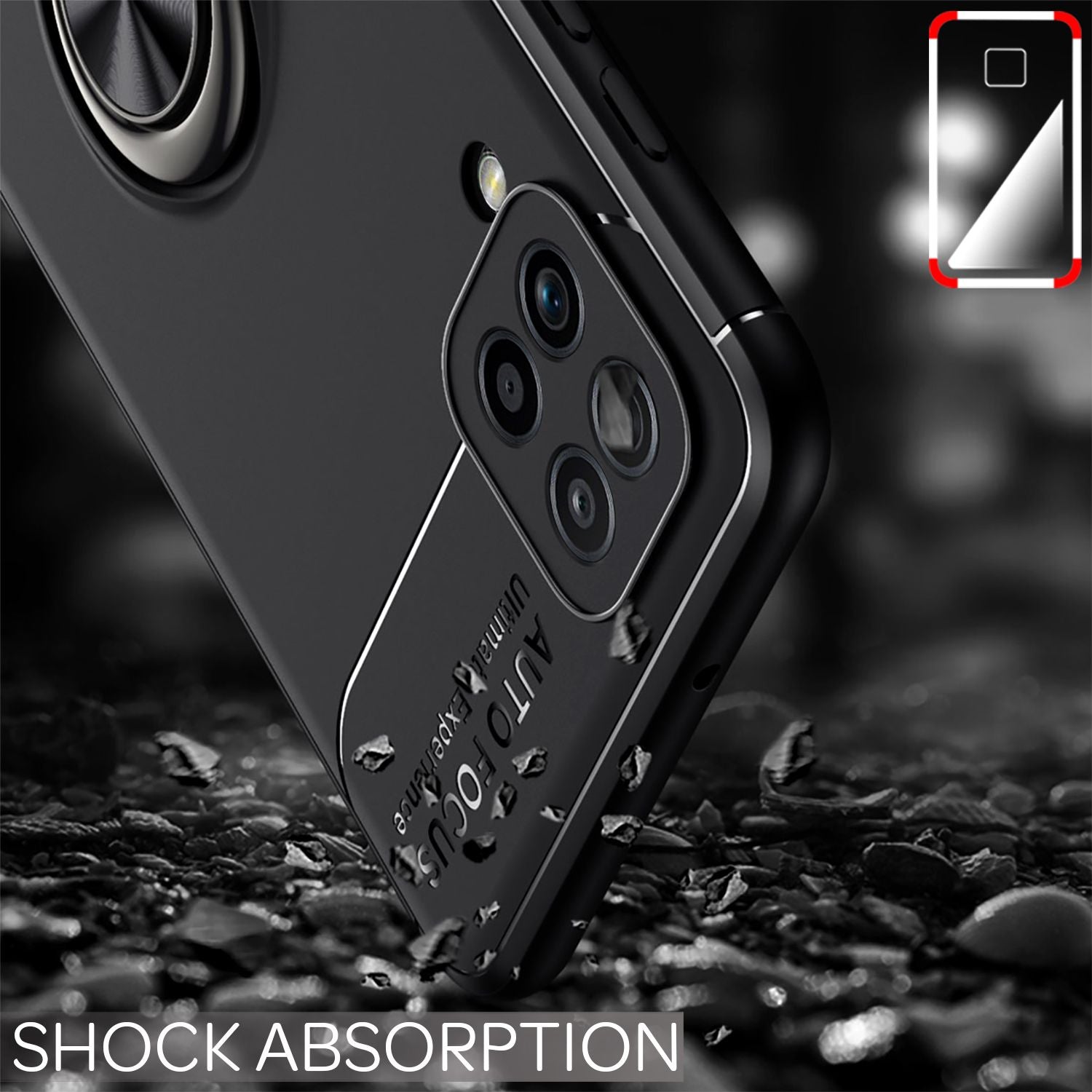 NALIA Ring Handy Hülle für Samsung Galaxy A12, Schutz Case Tasche Etui Bumper Schwarz NALIA Protective Hülle