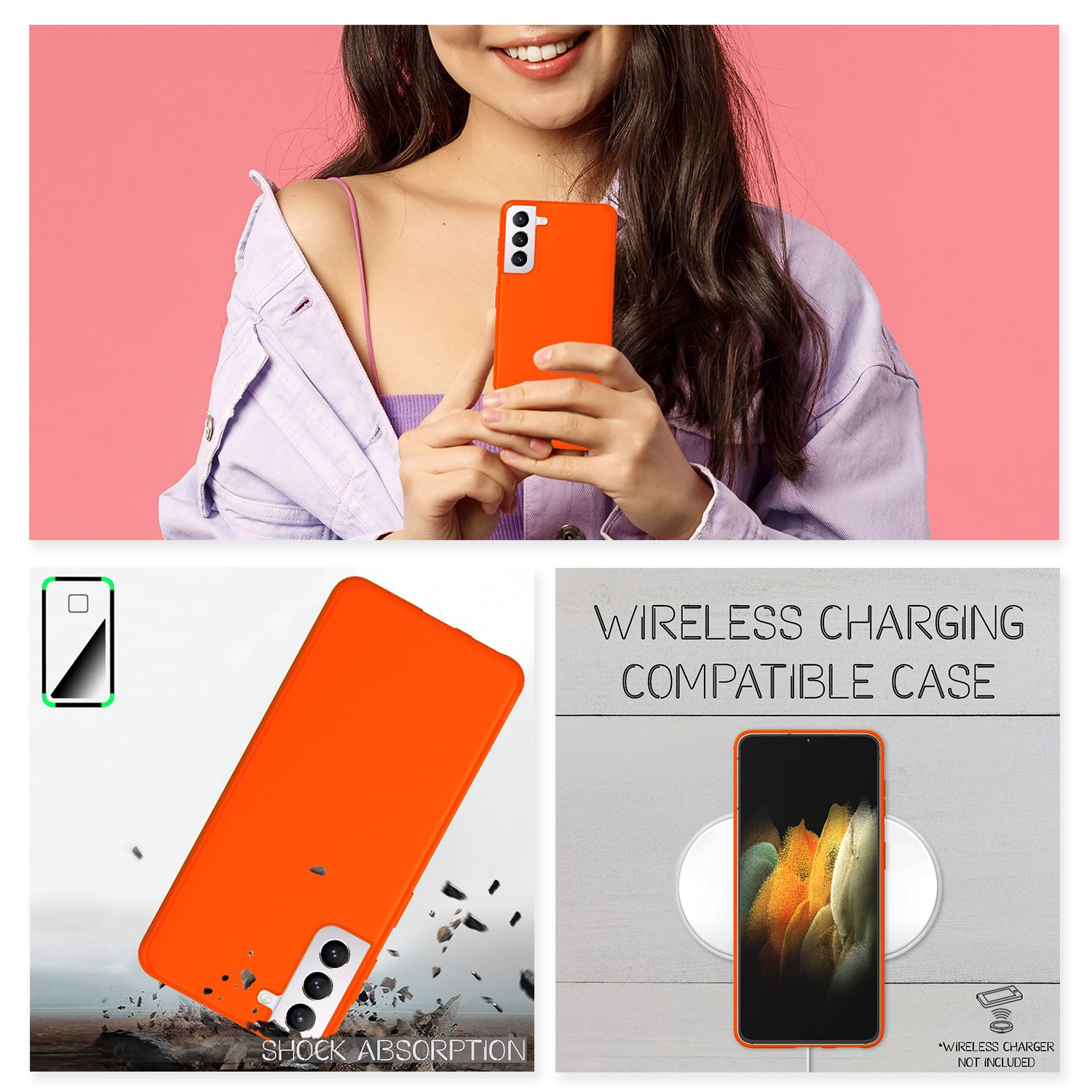 NALIA Neon Handy Hülle für Samsung Galaxy S21, Silikon Case Cover Bumper Etui Orange NALIA Neon Hülle