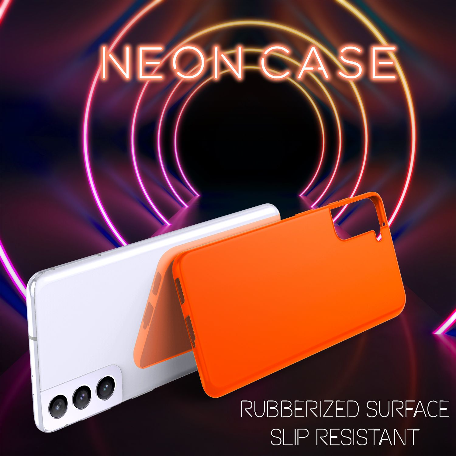 NALIA Neon Handy Hülle für Samsung Galaxy S21 Plus, Silikon Case Cover Bumper Orange NALIA Protective Hülle