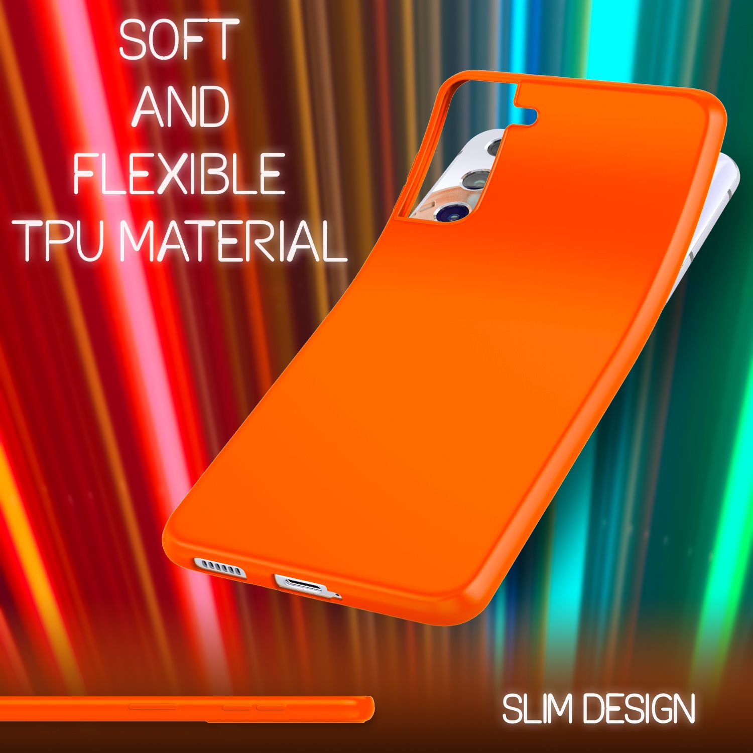 NALIA Neon Handy Hülle für Samsung Galaxy S21 Plus, Silikon Case Cover Bumper Orange NALIA Protective Hülle