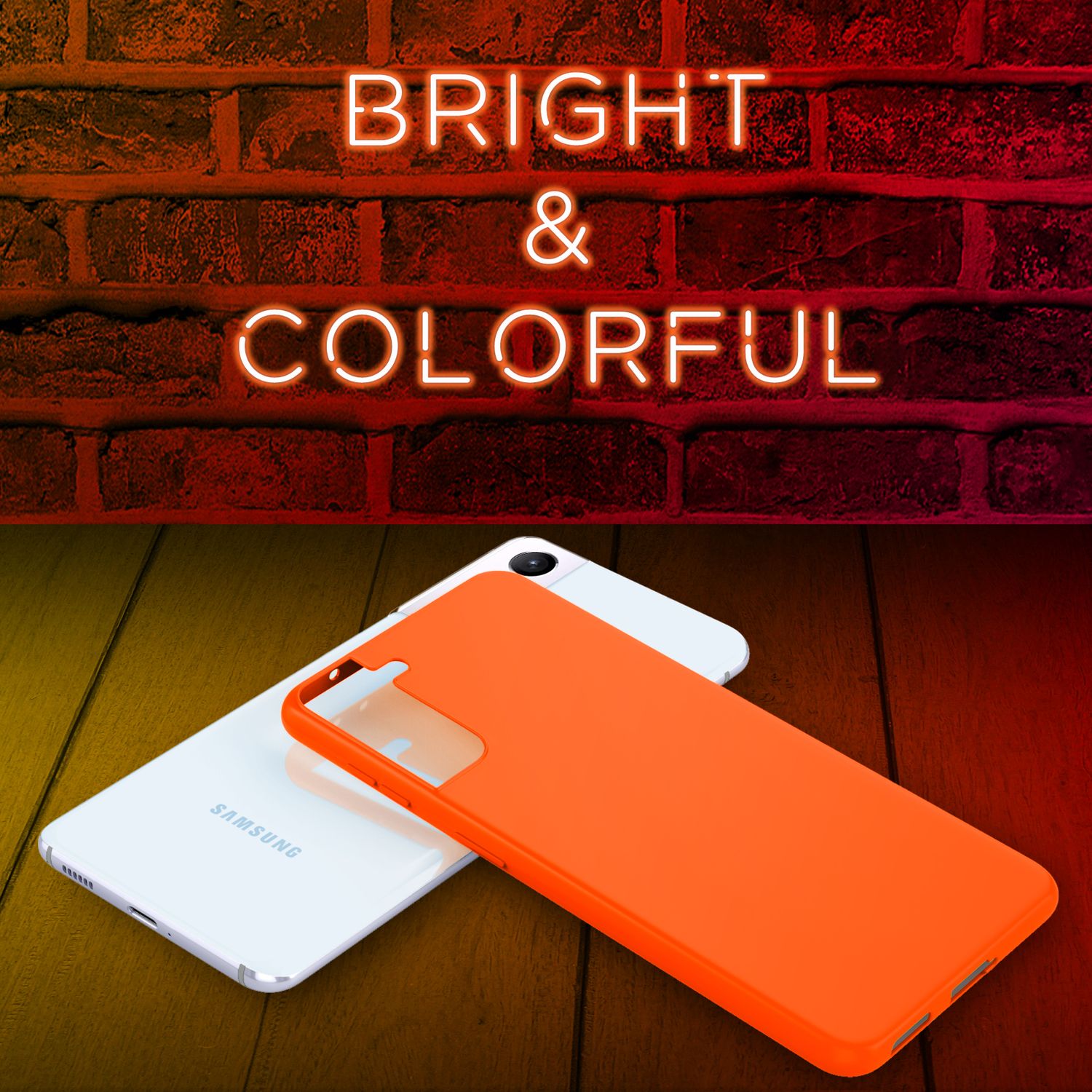 NALIA Neon Handy Hülle für Samsung Galaxy S21 Plus, Silikon Case Cover Bumper Orange NALIA Protective Hülle