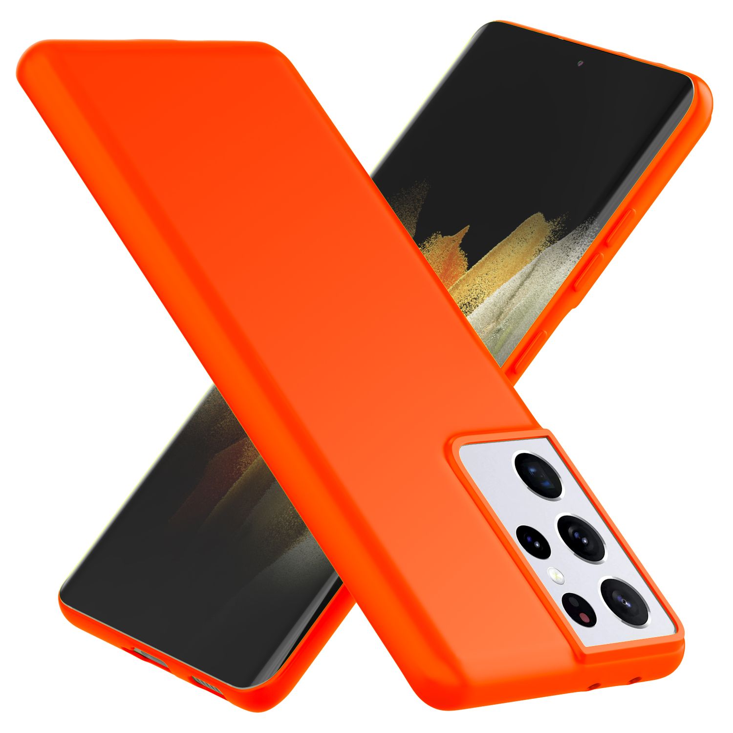 NALIA Neon Handy Hülle für Samsung Galaxy S21 Ultra, Silikon Case Cover Bumper Orange NALIA Neon Hülle