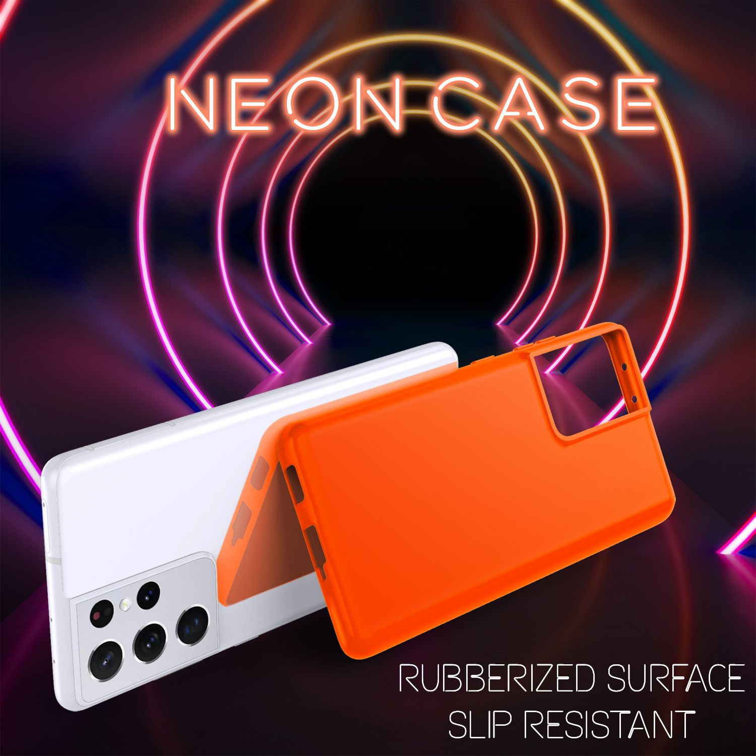 NALIA Neon Handy Hülle für Samsung Galaxy S21 Ultra, Silikon Case Cover Bumper Orange NALIA Neon Hülle