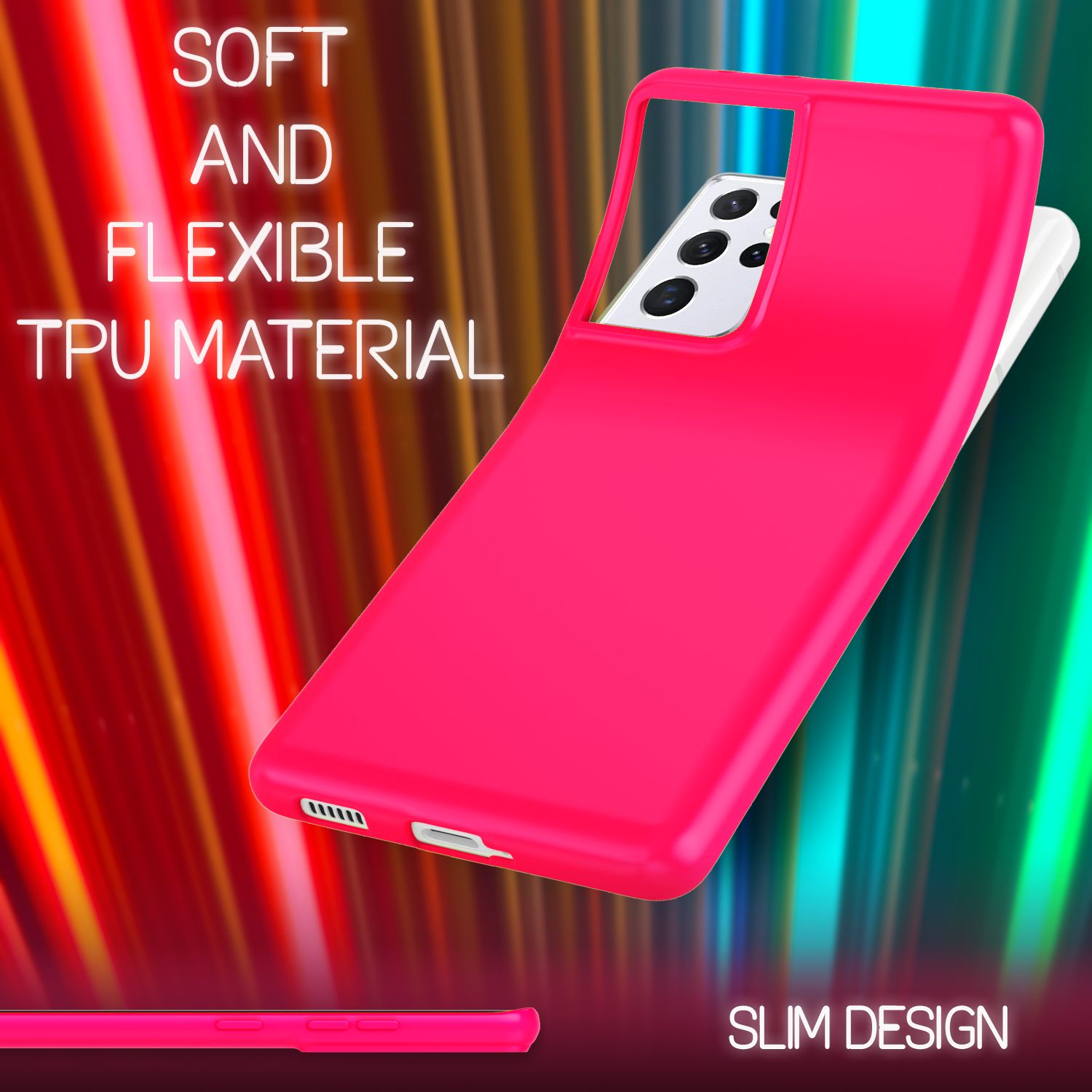 NALIA Neon Handy Hülle für Samsung Galaxy S21 Ultra, Silikon Case Cover Bumper Pink NALIA Neon Hülle