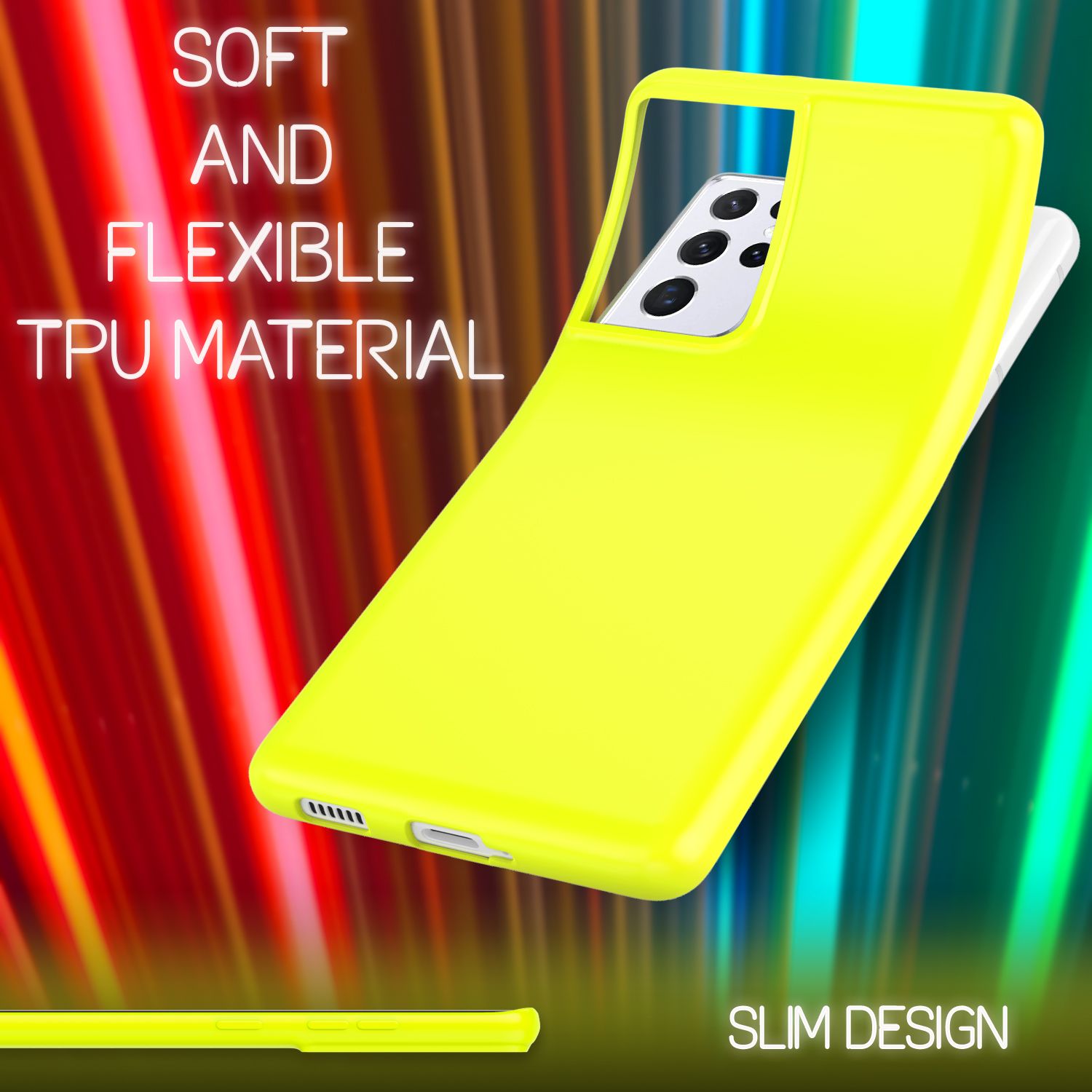 NALIA Neon Handy Hülle für Samsung Galaxy S21 Ultra, Silikon Case Cover Bumper Gelb NALIA Neon Hülle