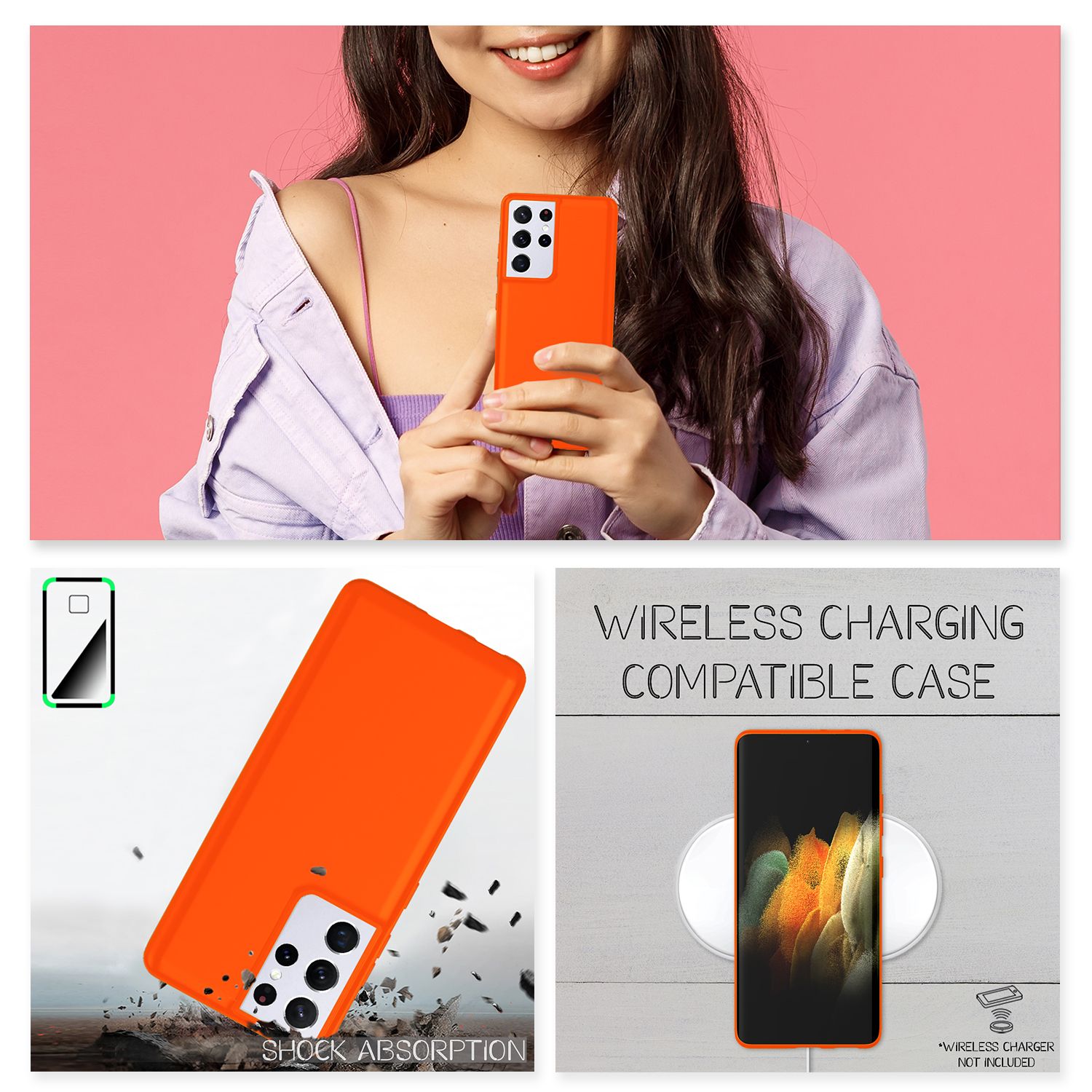 NALIA Neon Handy Hülle für Samsung Galaxy S21 Ultra, Silikon Case Cover Bumper Orange NALIA Neon Hülle