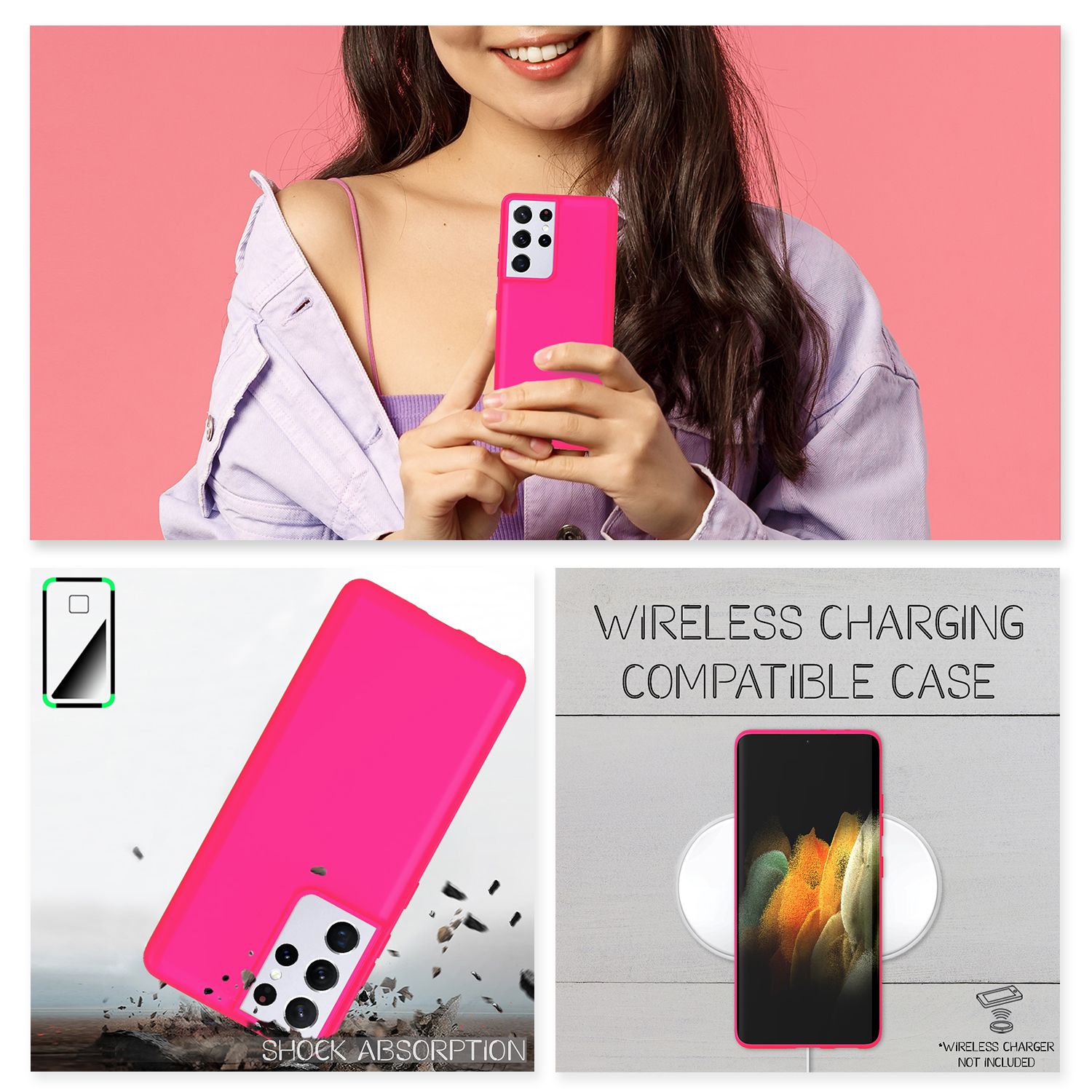 NALIA Neon Handy Hülle für Samsung Galaxy S21 Ultra, Silikon Case Cover Bumper Pink NALIA Neon Hülle