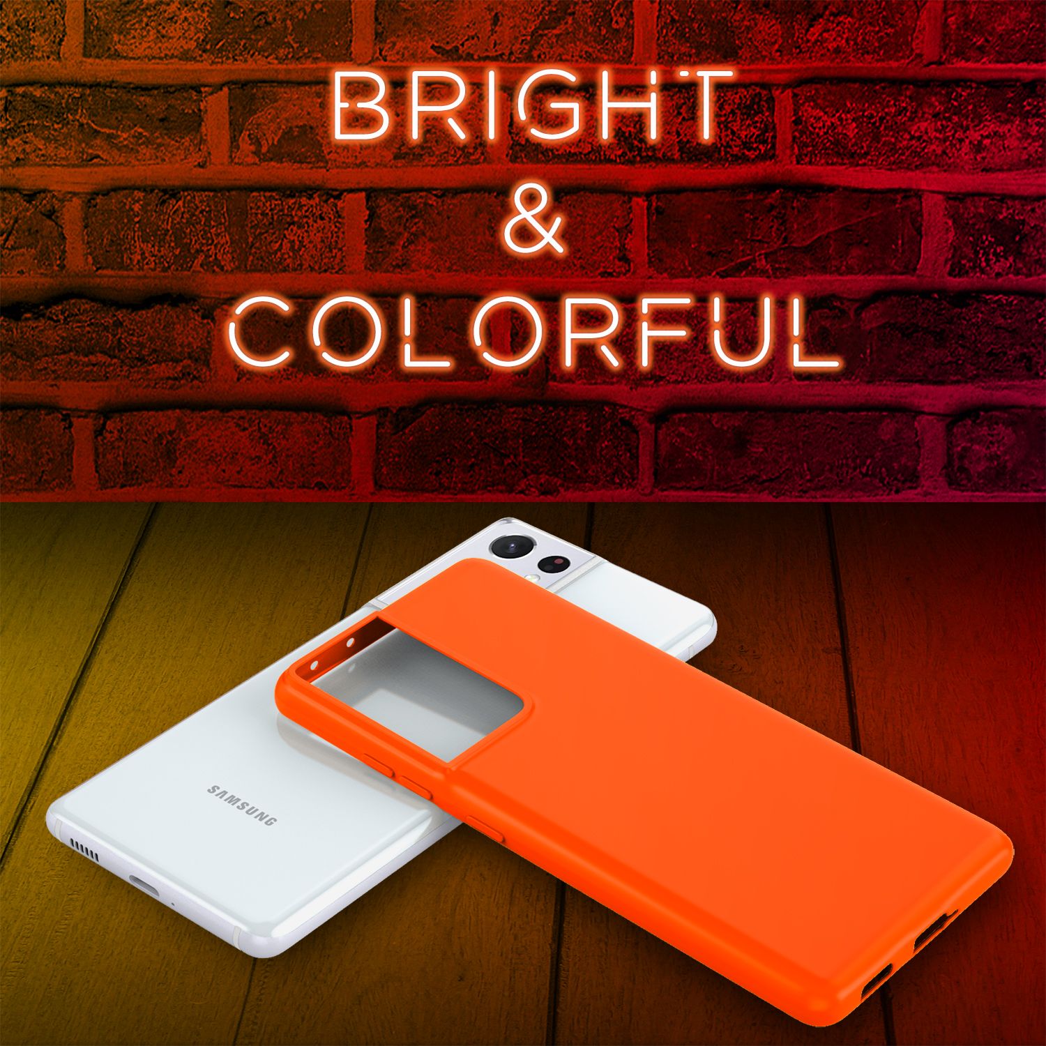 NALIA Neon Handy Hülle für Samsung Galaxy S21 Ultra, Silikon Case Cover Bumper Orange NALIA Neon Hülle