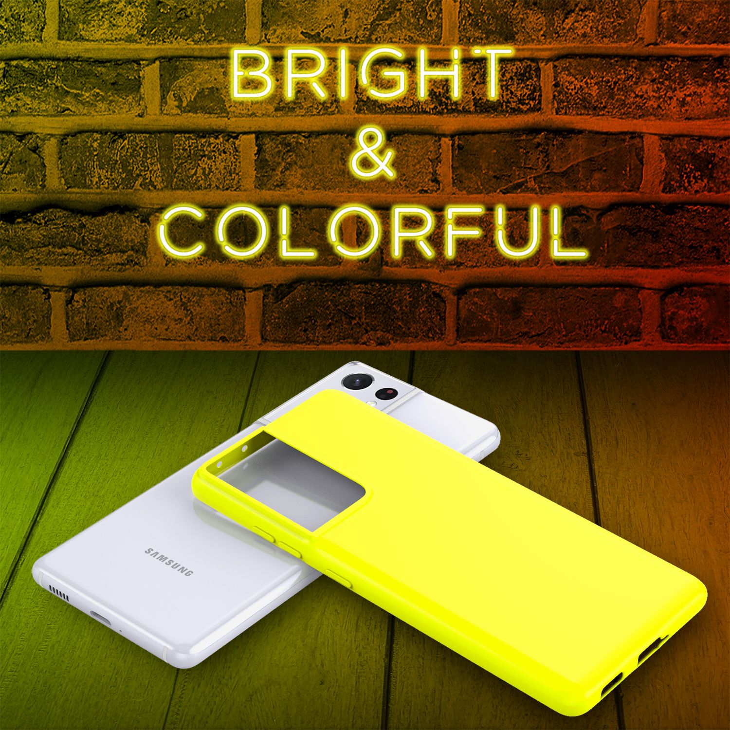 NALIA Neon Handy Hülle für Samsung Galaxy S21 Ultra, Silikon Case Cover Bumper Gelb NALIA Neon Hülle