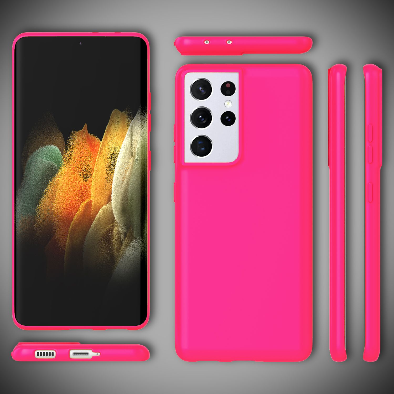 NALIA Neon Handy Hülle für Samsung Galaxy S21 Ultra, Silikon Case Cover Bumper Pink NALIA Neon Hülle