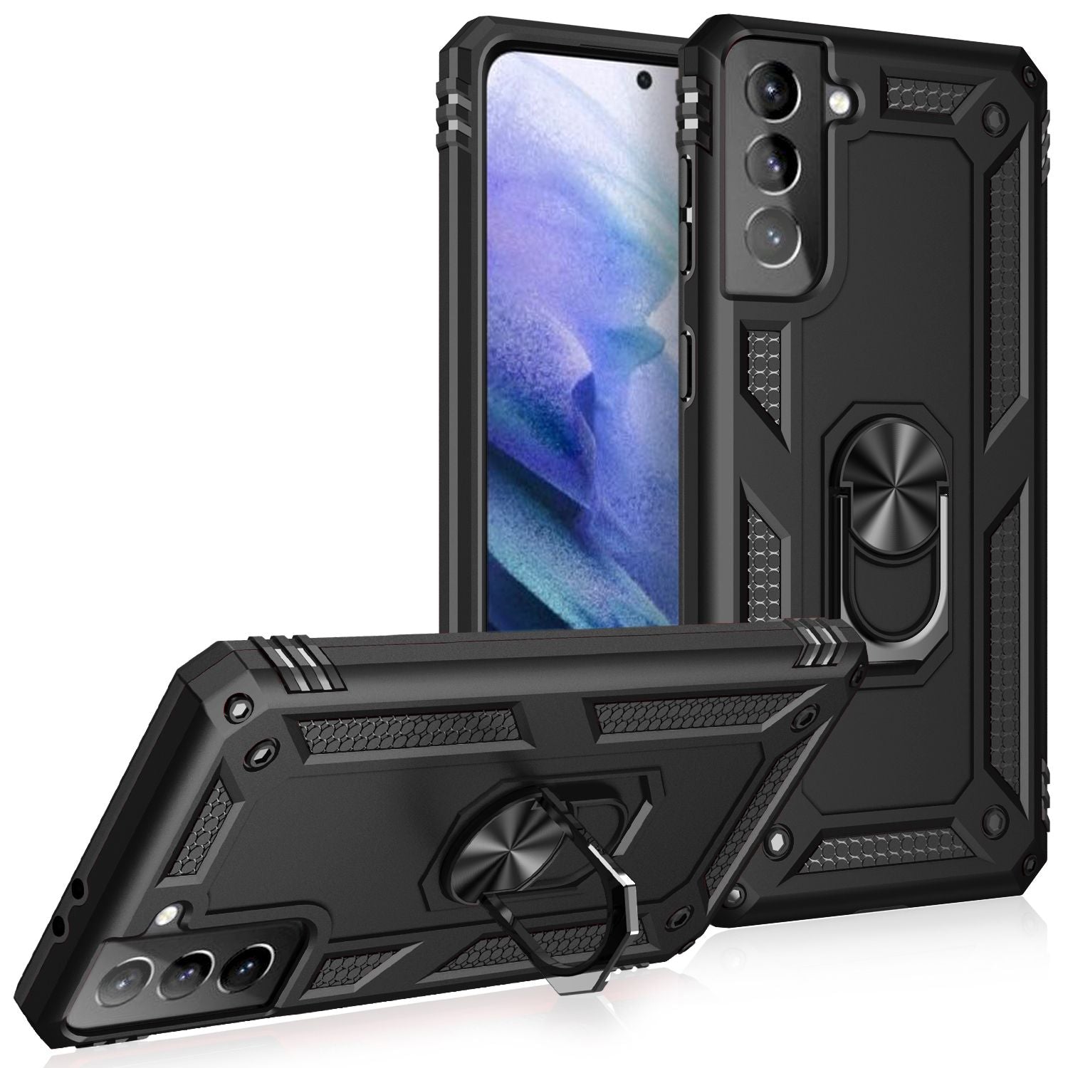 NALIA Ring Hülle für Samsung Galaxy S21, Handy Schutz Tasche Cover Case Bumper Schwarz NALIA Protective Hülle