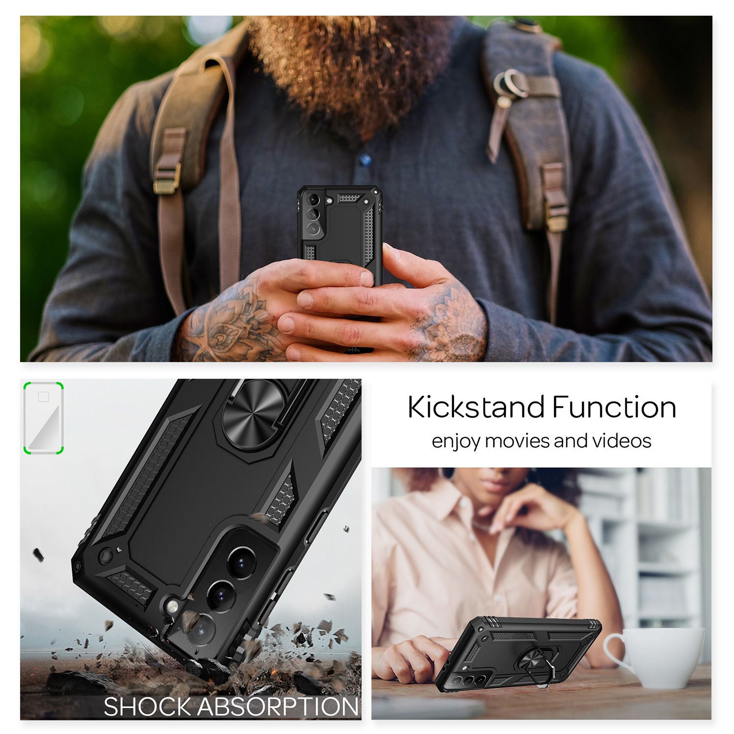NALIA Outdoor Ring Hülle Samsung Galaxy S21 Plus Case 360° stoßfest NALIA Protective Hülle