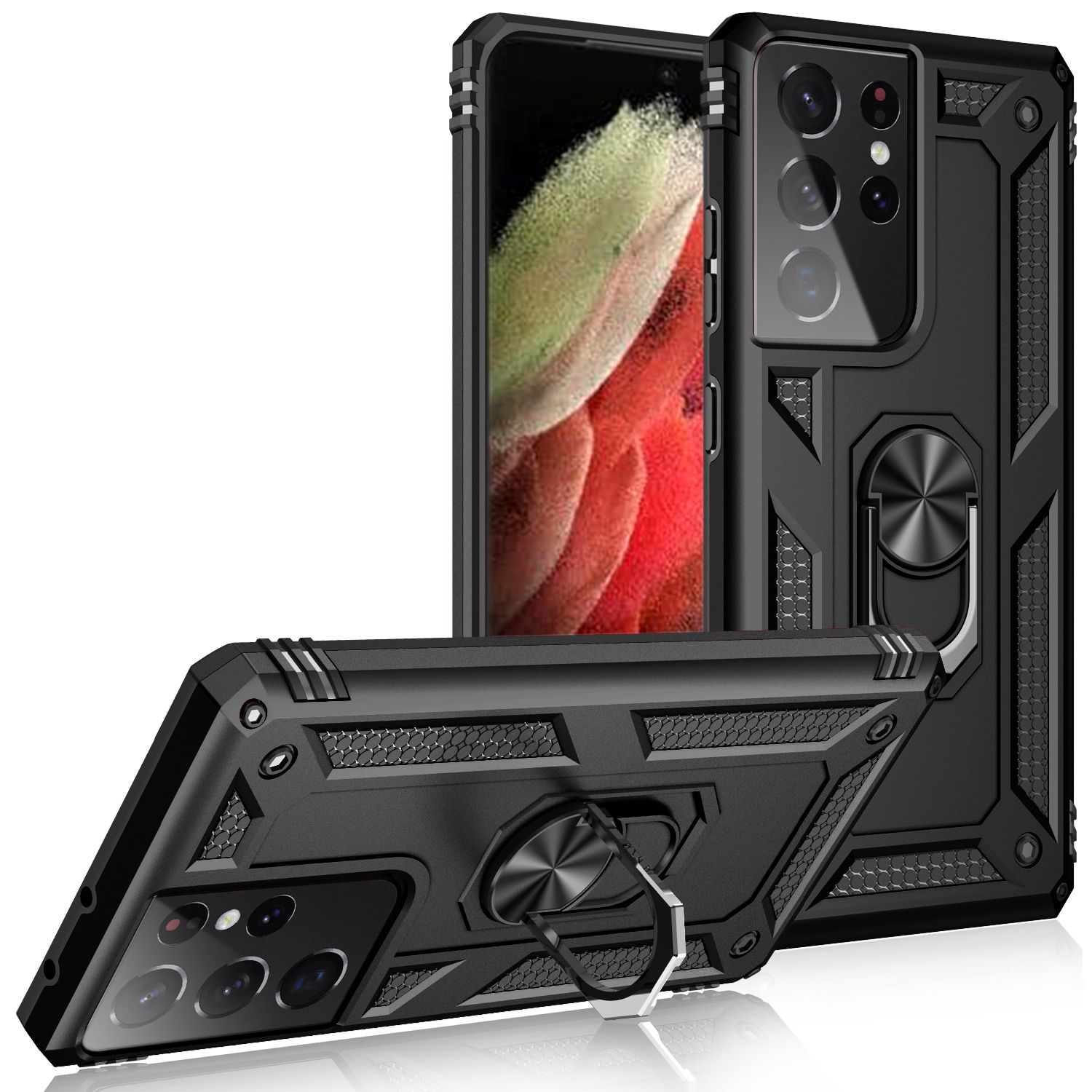 NALIA Ring Handy Hülle für Samsung Galaxy S21 Ultra, Schutz Tasche Cover Case Schwarz NALIA Outdoor Hülle