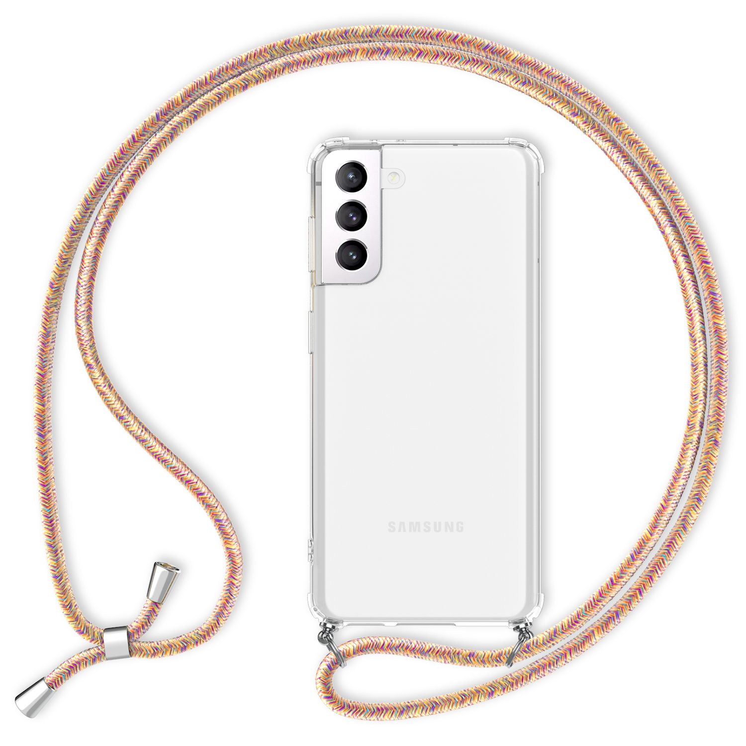 NALIA Handykette mit Hülle Samsung Galaxy S21 Case Crossbody verstellbar Regenbogen NALIA Transparente Hülle