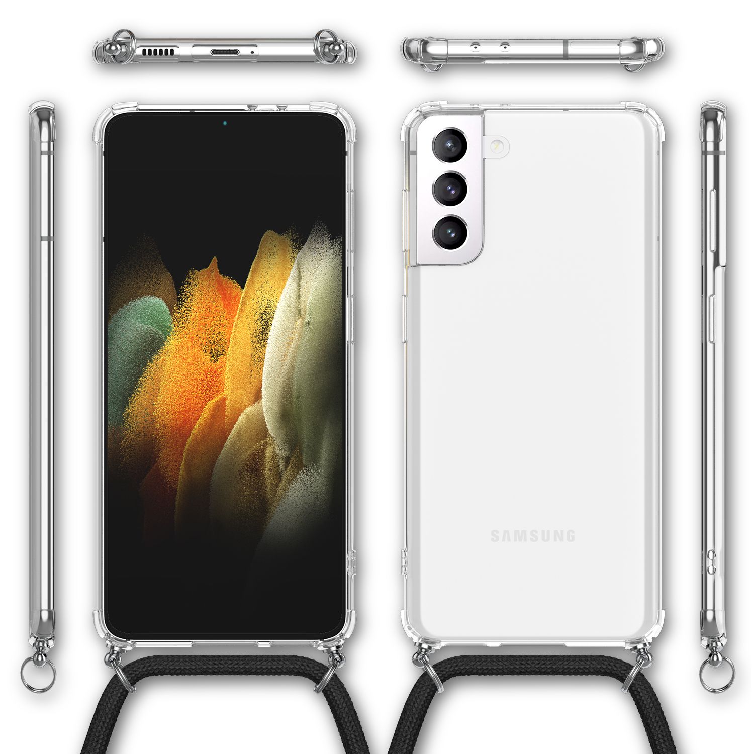 NALIA Handykette mit Hülle Samsung Galaxy S21 Case Crossbody verstellbar Schwarz NALIA Transparente Hülle