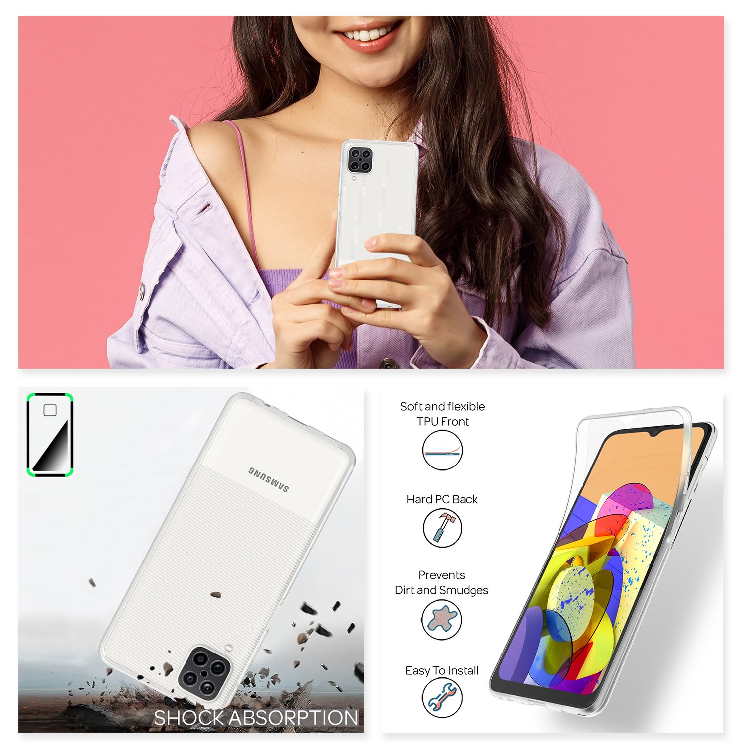 NALIA Klare 360° Handy Hülle für Samsung Galaxy A12, Full Cover Schutz Hard Case Default Title NALIA Transparente Hülle