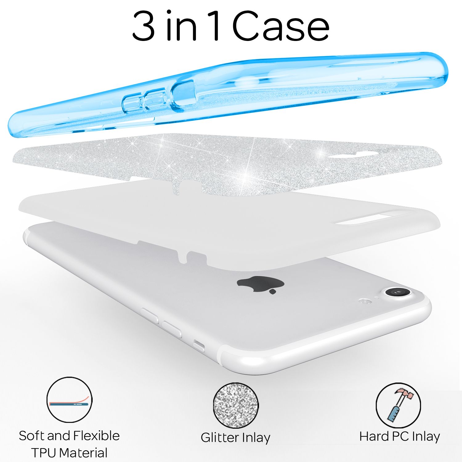 NALIA iPhone SE 2022 / SE 2020 / iP 8 / iP 7 - Glitzer Hülle Bling Case Handy