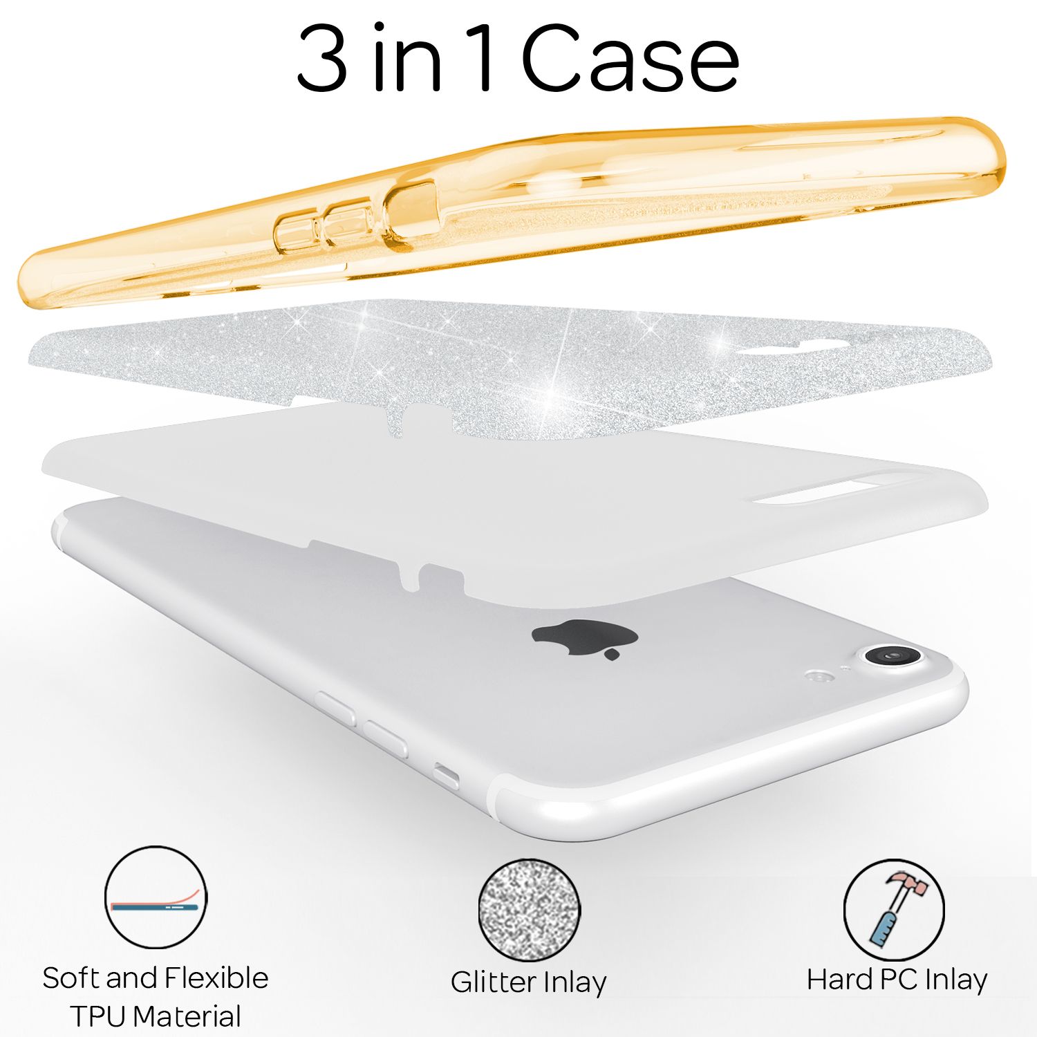 NALIA iPhone SE 2022 / SE 2020 / iP 8 / iP 7 - Glitzer Hülle Bling Case Handy