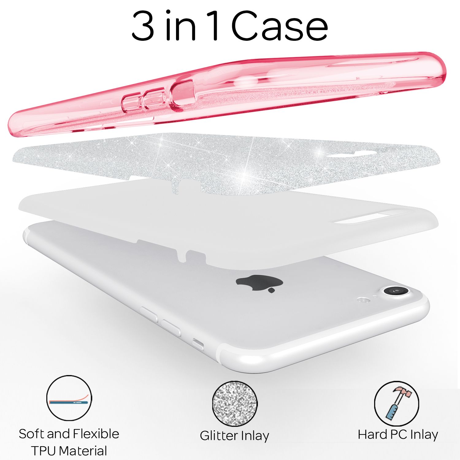 NALIA iPhone SE 2022 / SE 2020 / iP 8 / iP 7 - Glitzer Hülle Bling Case Handy