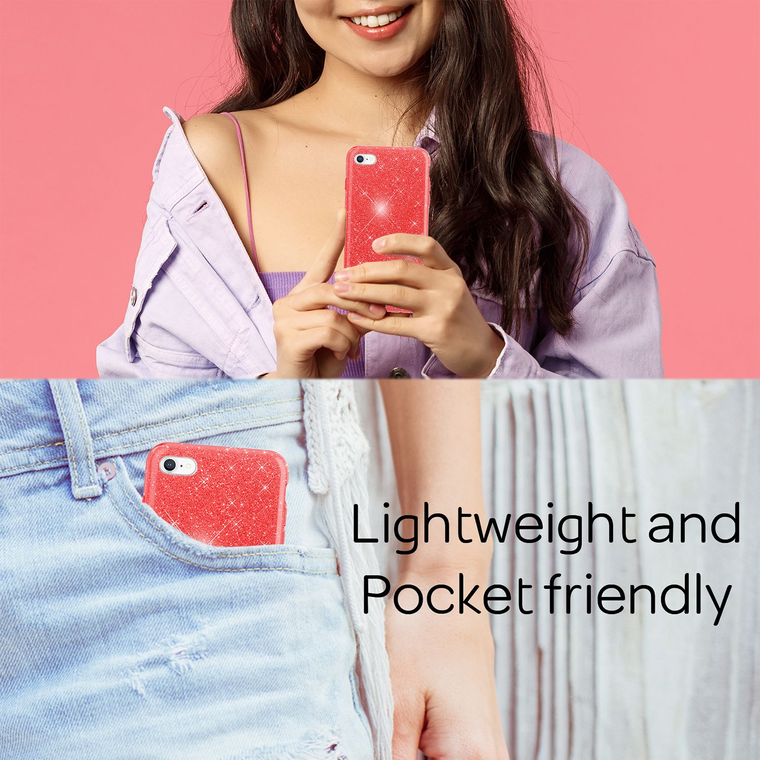 NALIA iPhone SE 2022 / SE 2020 / iP 8 / iP 7 - Glitzer Hülle Bling Case Handy