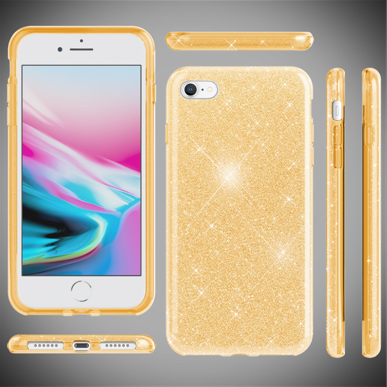 NALIA iPhone SE 2022 / SE 2020 / iP 8 / iP 7 - Glitzer Hülle Bling Case Handy