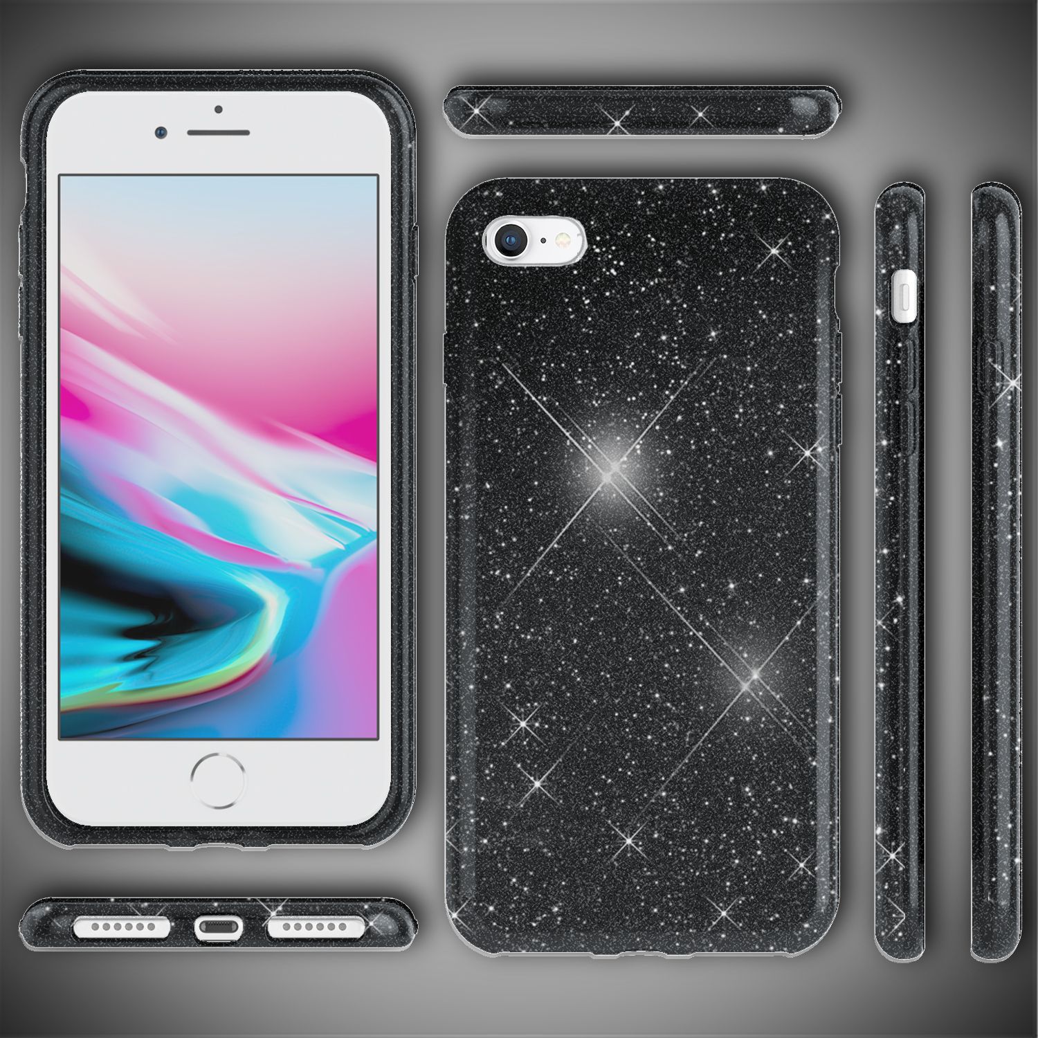 NALIA iPhone SE 2022 / SE 2020 / iP 8 / iP 7 - Glitzer Hülle Bling Case Handy