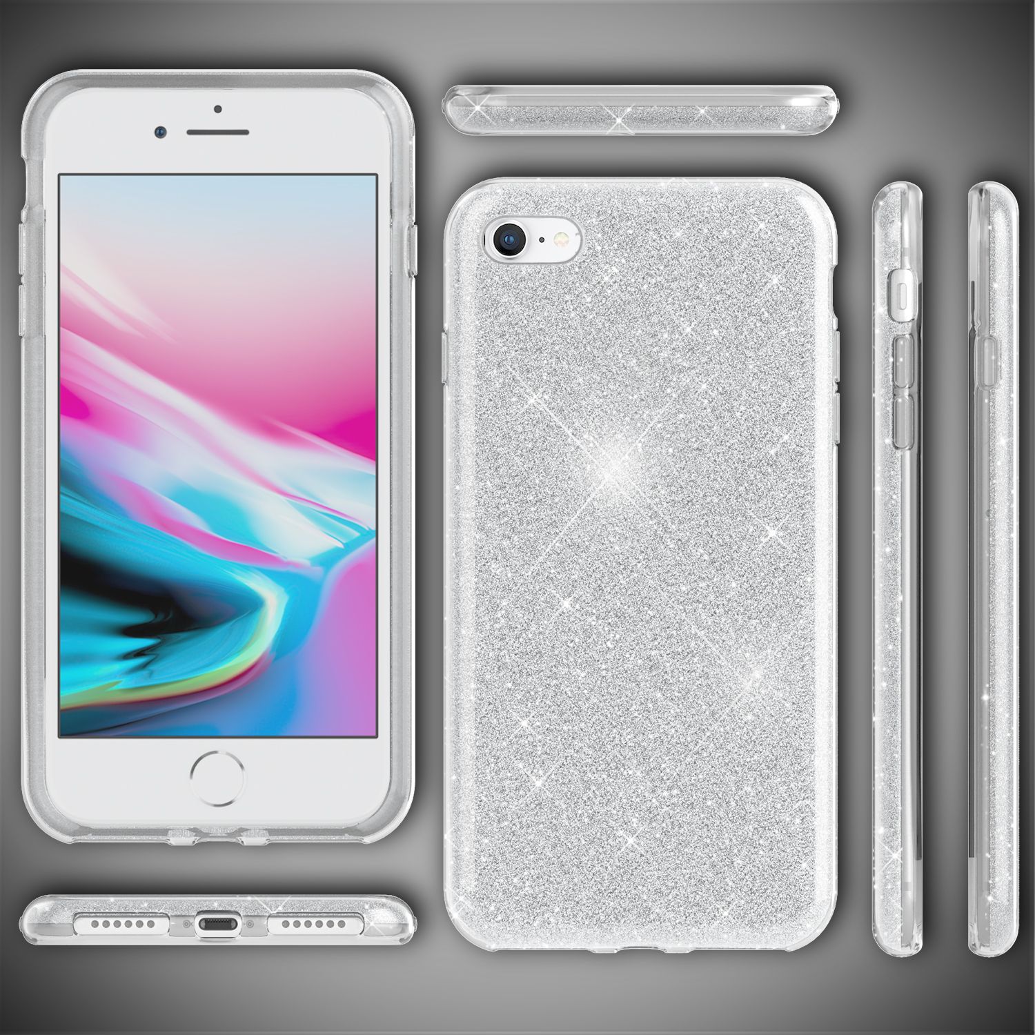 NALIA iPhone SE 2022 / SE 2020 / iP 8 / iP 7 - Glitzer Hülle Bling Case Handy