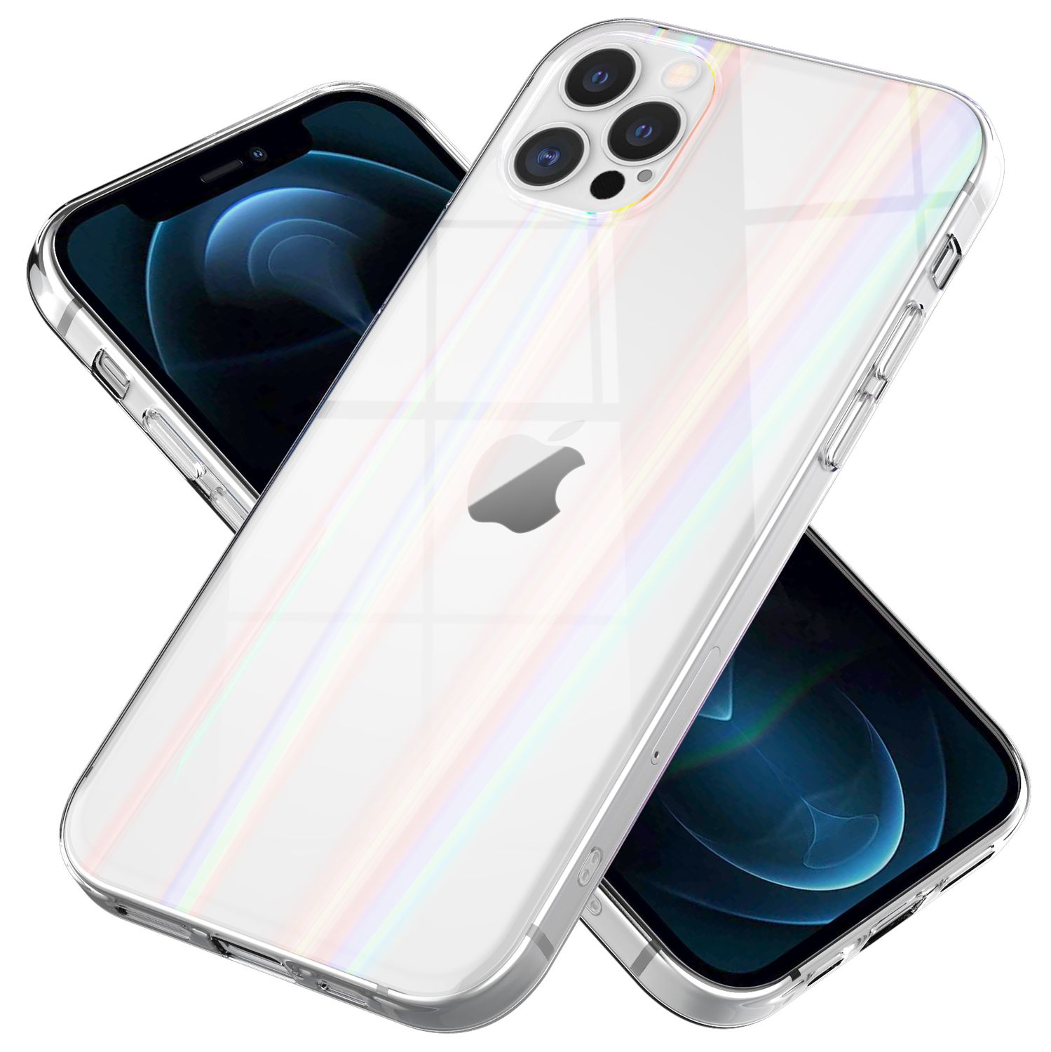 NALIA iPhone 12 Pro Max - Klare Hart Glas Handy Hülle Regenbogen Cover Kratzfest Transparent NALIA Protective Hülle