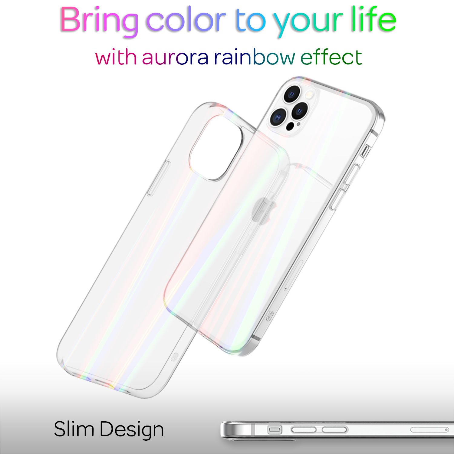 NALIA iPhone 12 Pro Max - Klare Hart Glas Handy Hülle Regenbogen Cover Kratzfest Transparent NALIA Protective Hülle