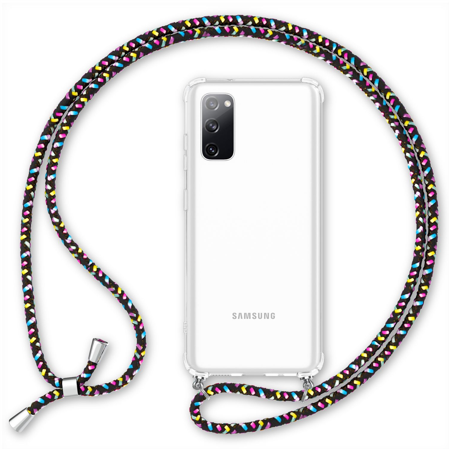 NALIA Samsung Galaxy S20 FE - Handy Hülle mit Kette Cover Schnur Kordel Case Schwarz Bunt NALIA Transparente Hülle