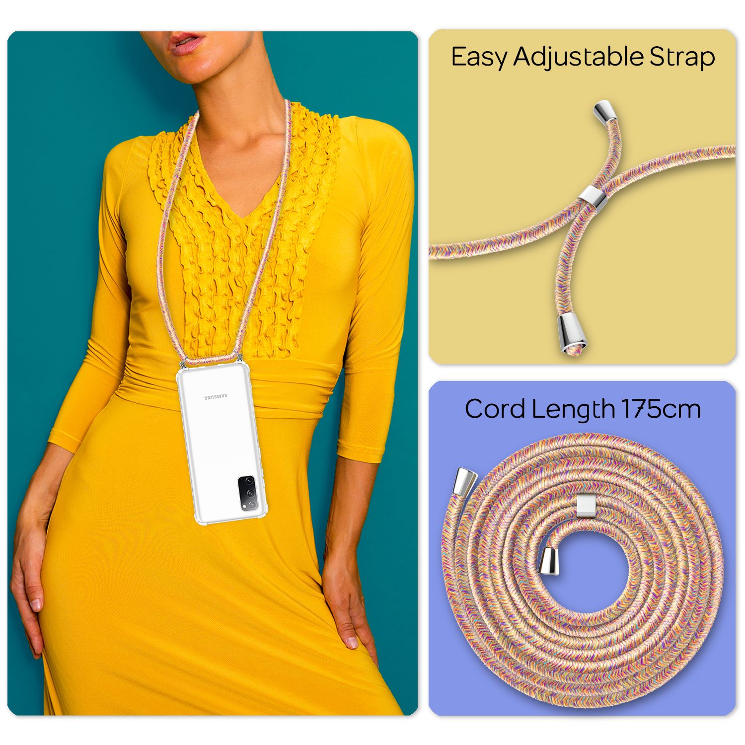 NALIA Samsung Galaxy S20 FE - Handy Hülle mit Kette Cover Schnur Kordel Case Regenbogen NALIA Transparente Hülle