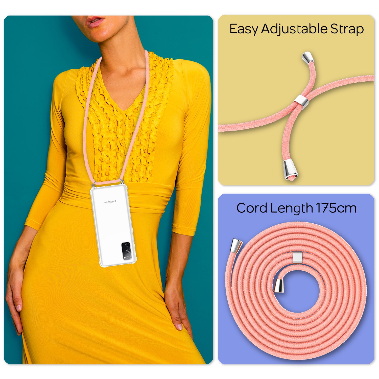 NALIA Samsung Galaxy S20 FE - Handy Hülle mit Kette Cover Schnur Kordel Case Pink NALIA Transparente Hülle