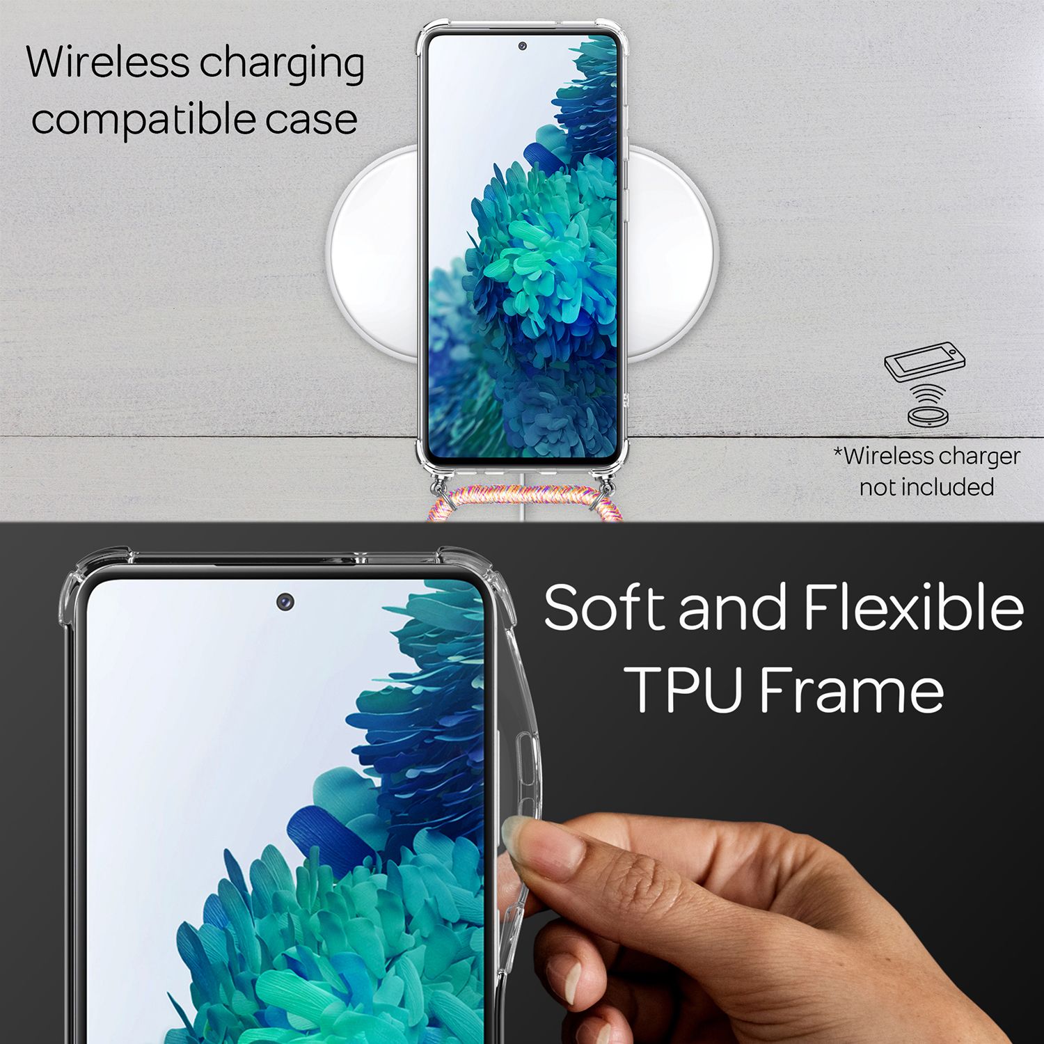 NALIA Samsung Galaxy S20 FE - Handy Hülle mit Kette Cover Schnur Kordel Case Regenbogen NALIA Transparente Hülle