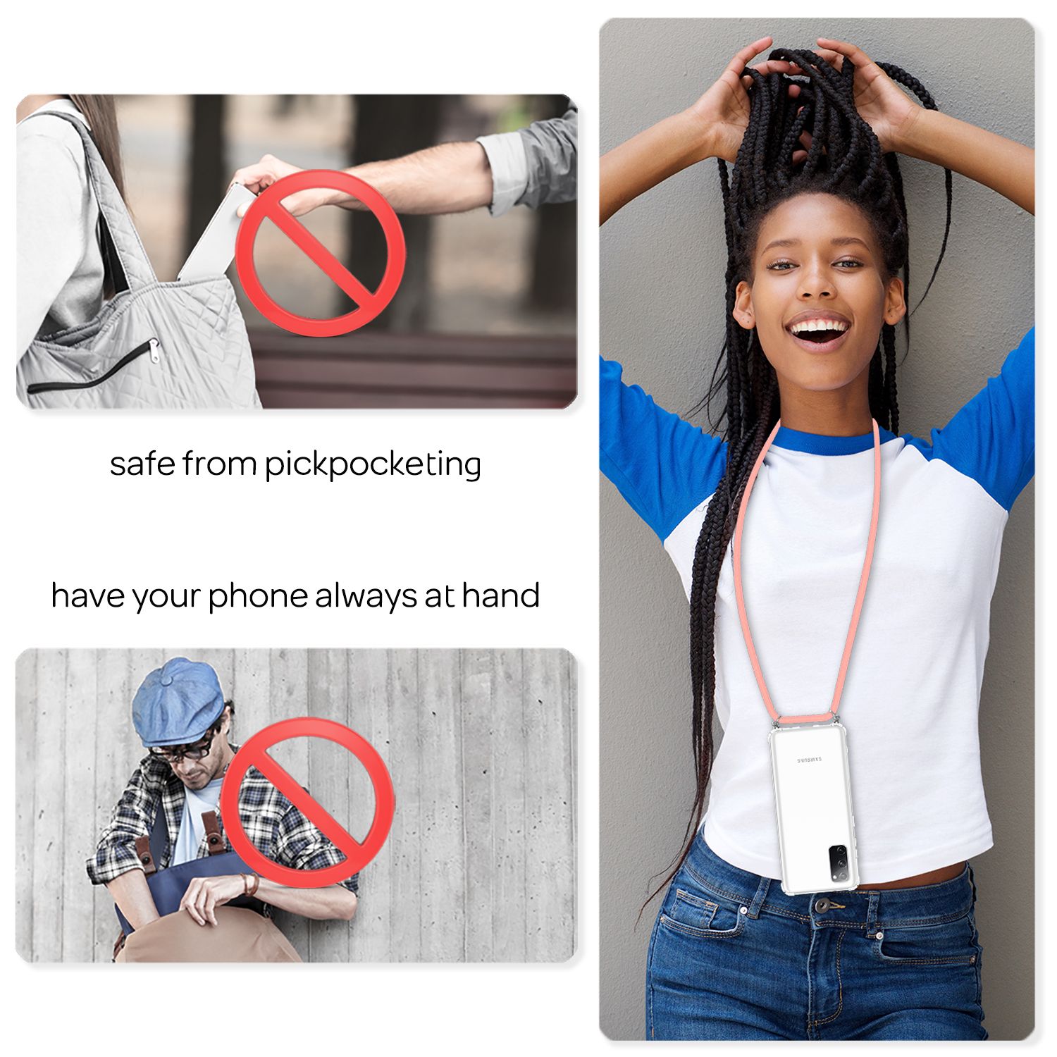 NALIA Samsung Galaxy S20 FE - Handy Hülle mit Kette Cover Schnur Kordel Case Pink NALIA Transparente Hülle