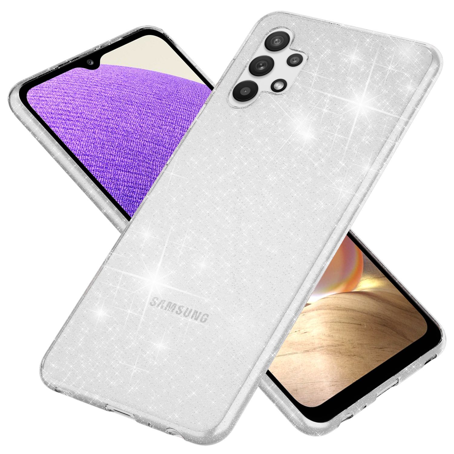 NALIA Glitzer Cover für Samsung Galaxy A32 5G, Transparente Silikon Handy Hülle Transparent NALIA Transparente Hülle