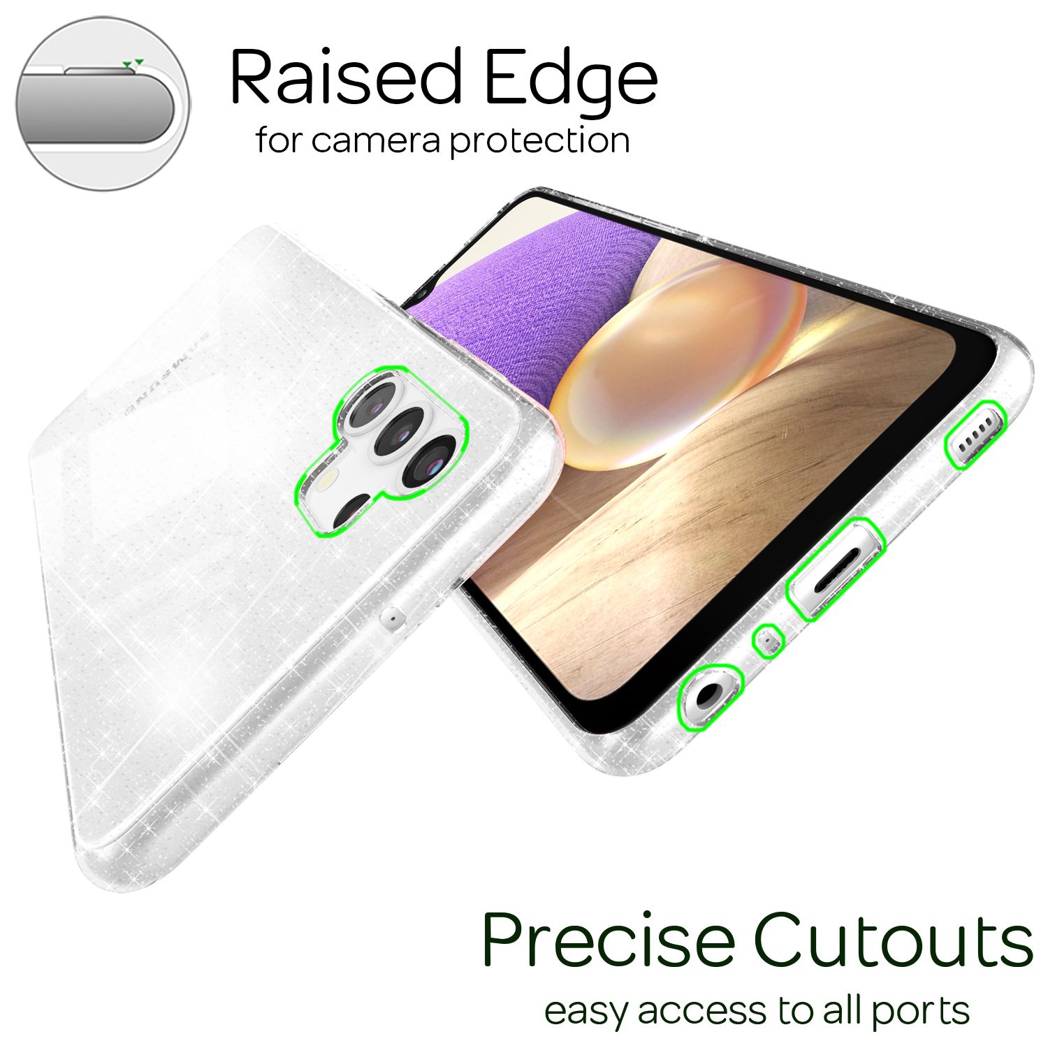 NALIA Glitzer Cover für Samsung Galaxy A32 5G, Transparente Silikon Handy Hülle Transparent NALIA Transparente Hülle