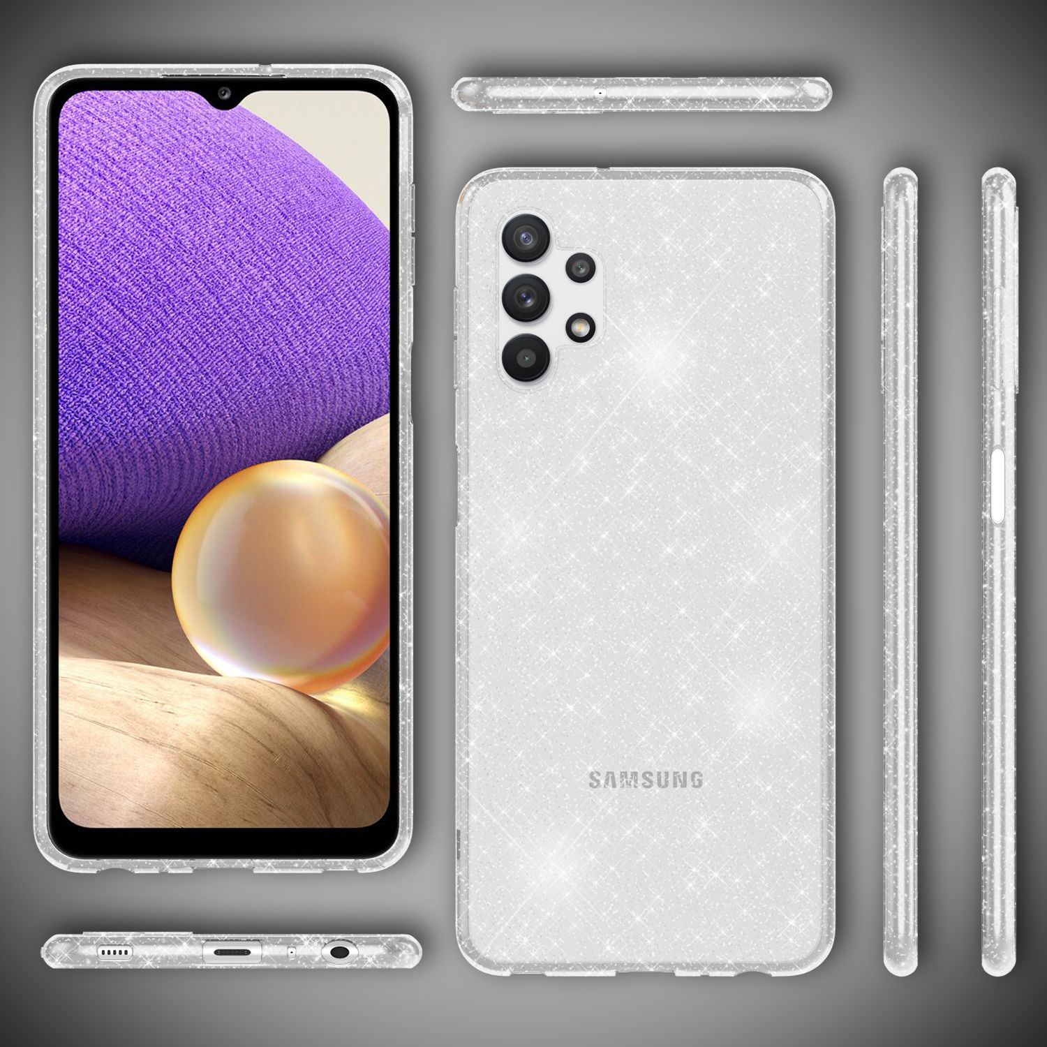 NALIA Glitzer Cover für Samsung Galaxy A32 5G, Transparente Silikon Handy Hülle Transparent NALIA Transparente Hülle