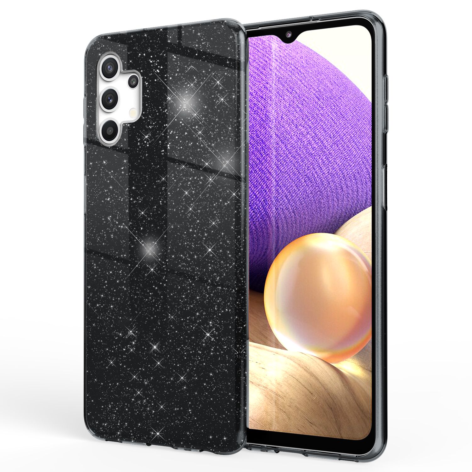 NALIA Glitzer Handy Hülle für Samsung Galaxy A32 5G, Silikon Cover Case Glänzend Schwarz NALIA Protective Hülle