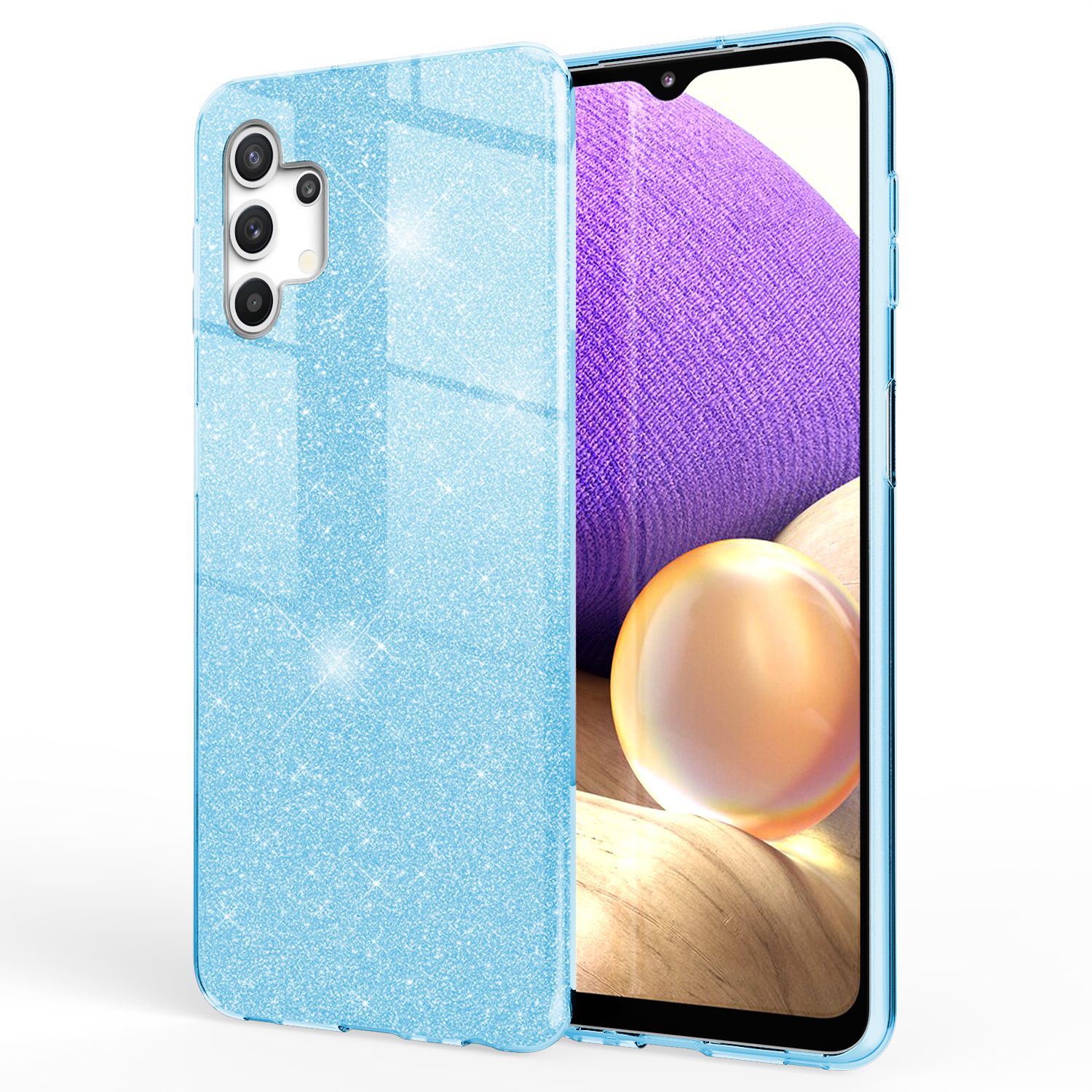 NALIA Glitzer Handy Hülle für Samsung Galaxy A32 5G, Silikon Cover Case Glänzend Blau NALIA Protective Hülle