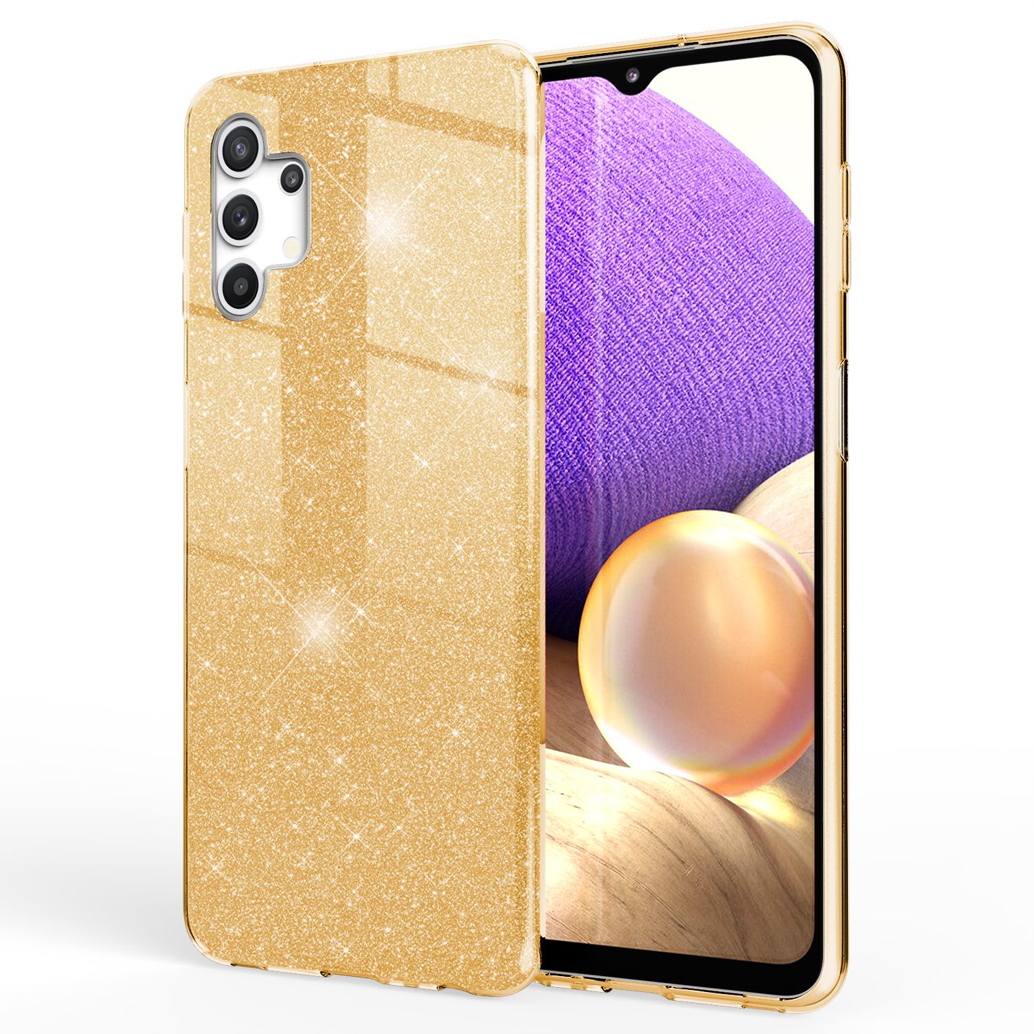 NALIA Glitzer Handy Hülle für Samsung Galaxy A32 5G, Silikon Cover Case Glänzend Gold NALIA Protective Hülle