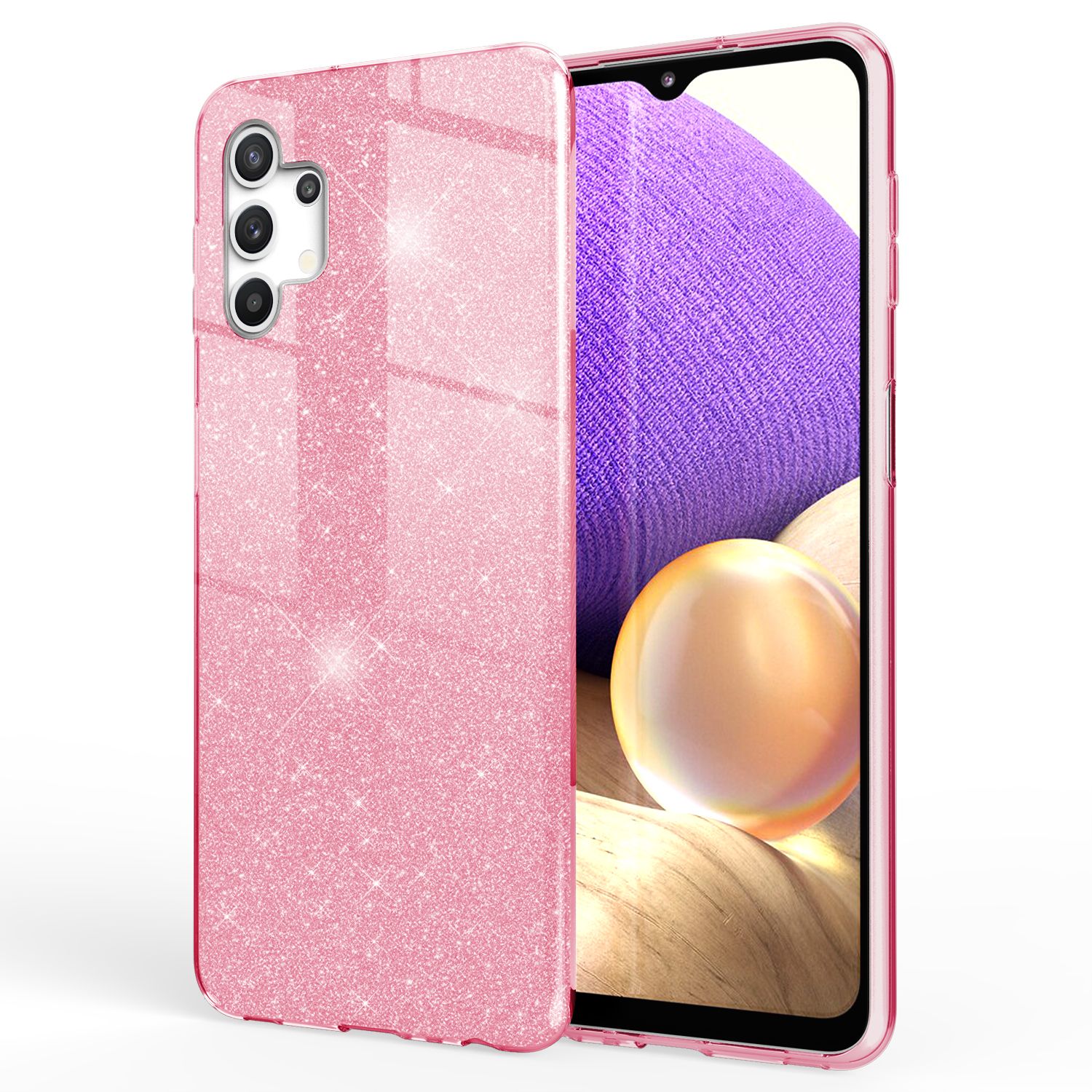 NALIA Glitzer Handy Hülle für Samsung Galaxy A32 5G, Silikon Cover Case Glänzend Pink NALIA Protective Hülle