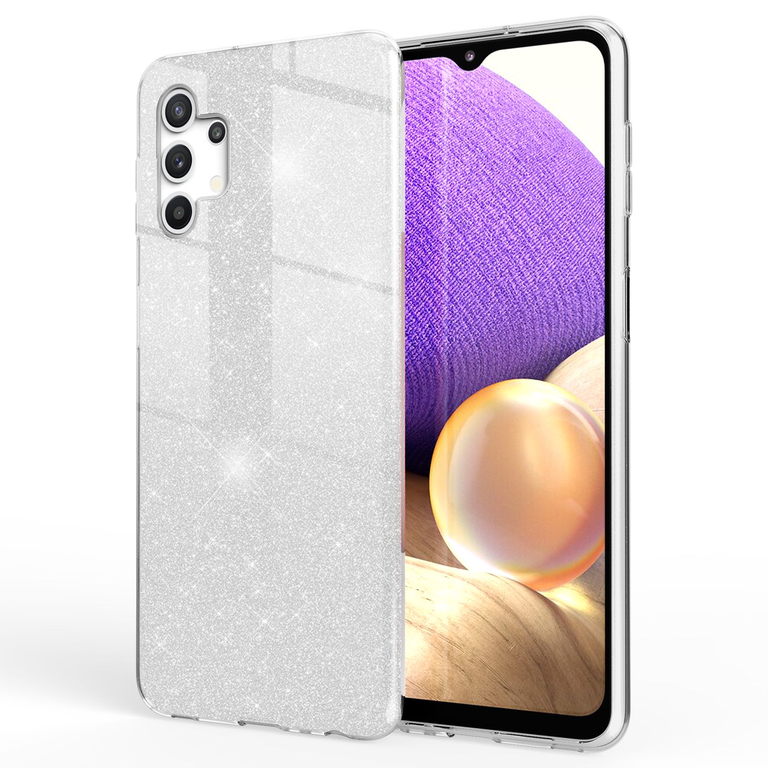 NALIA Glitzer Handy Hülle für Samsung Galaxy A32 5G, Silikon Cover Case Glänzend Silber NALIA Protective Hülle
