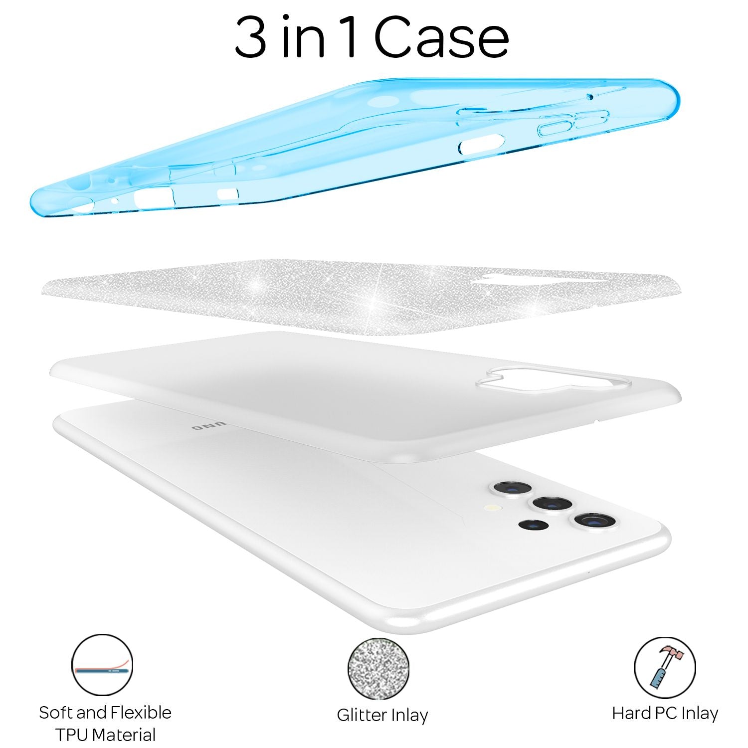 NALIA Glitzer Handy Hülle für Samsung Galaxy A32 5G, Silikon Cover Case Glänzend Blau NALIA Protective Hülle