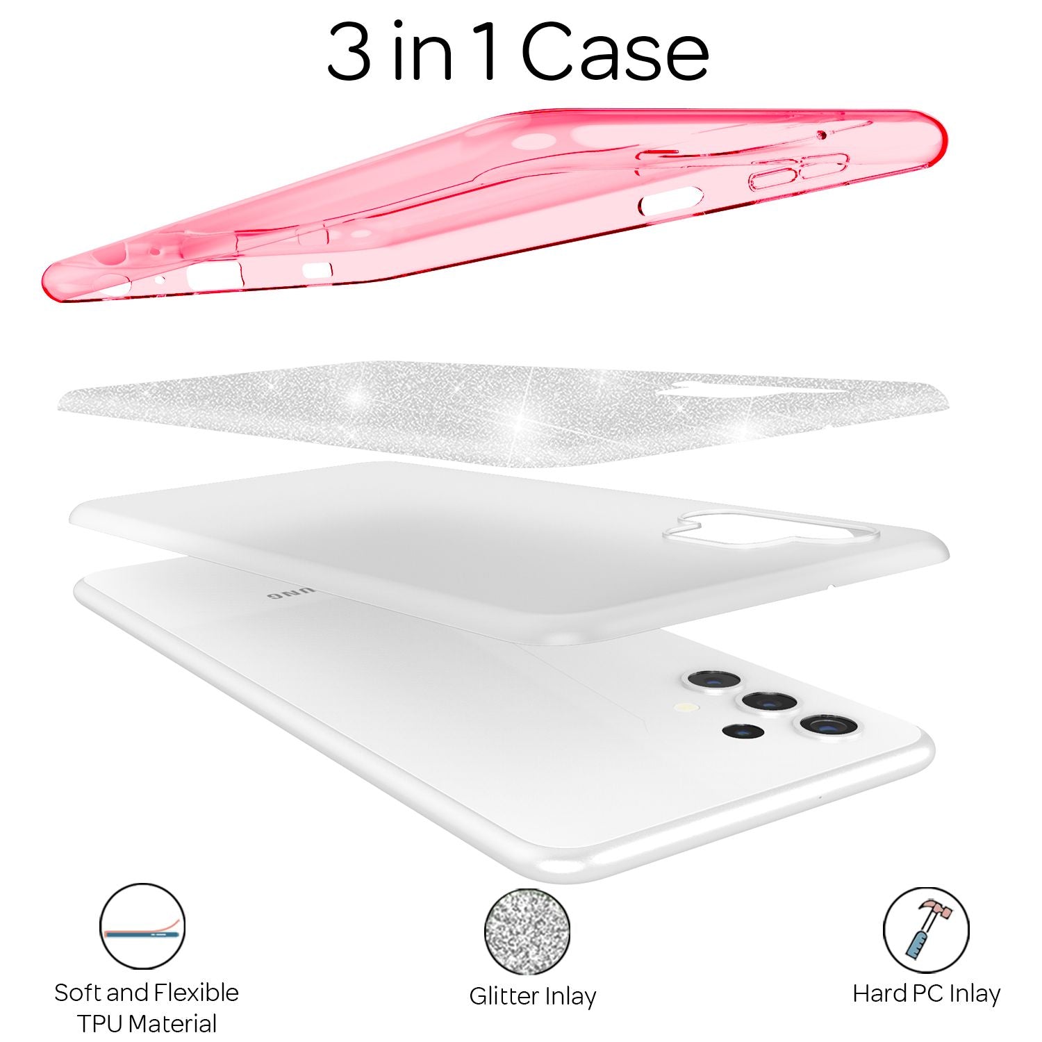 NALIA Glitzer Handy Hülle für Samsung Galaxy A32 5G, Silikon Cover Case Glänzend Pink NALIA Protective Hülle
