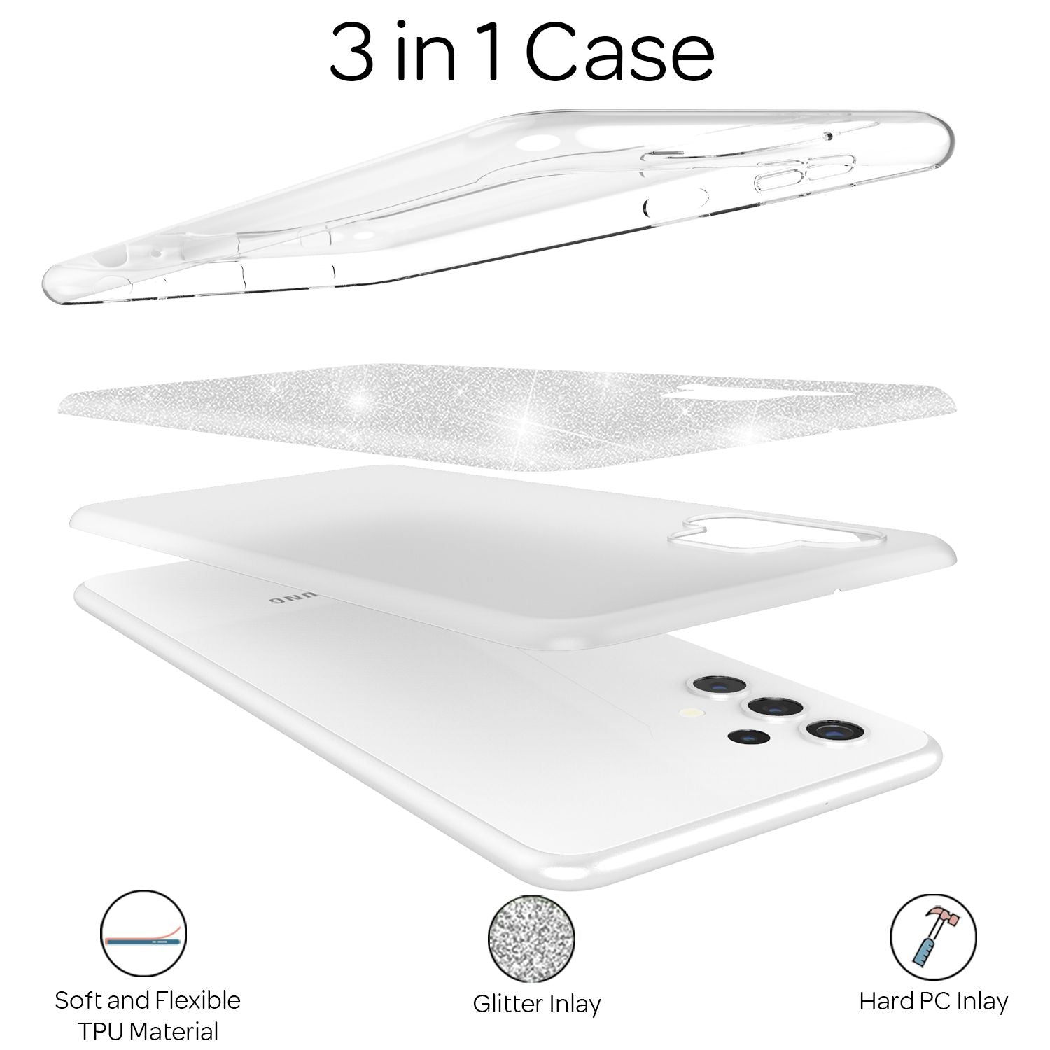 NALIA Glitzer Handy Hülle für Samsung Galaxy A32 5G, Silikon Cover Case Glänzend Silber NALIA Protective Hülle