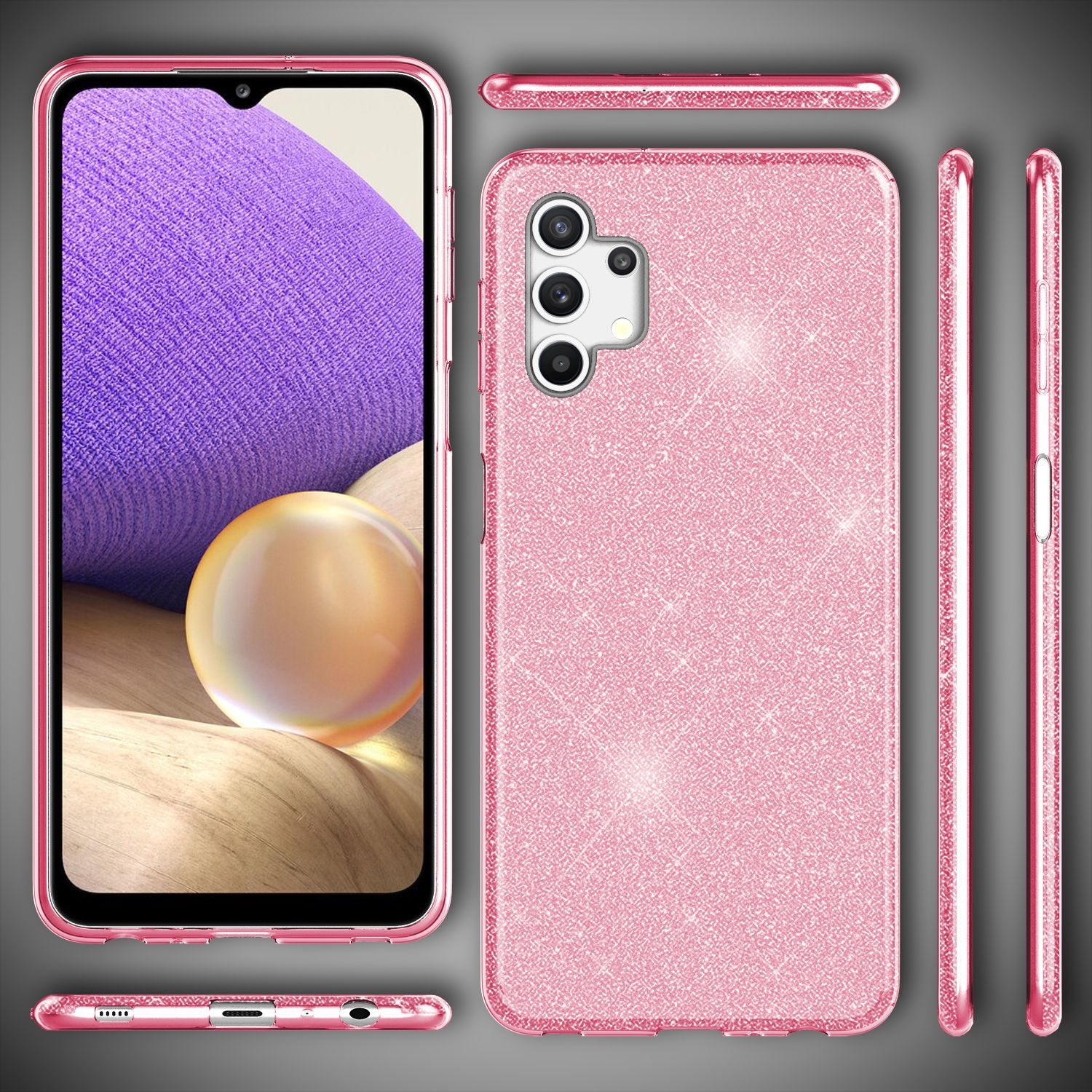 NALIA Glitzer Handy Hülle für Samsung Galaxy A32 5G, Silikon Cover Case Glänzend Pink NALIA Protective Hülle