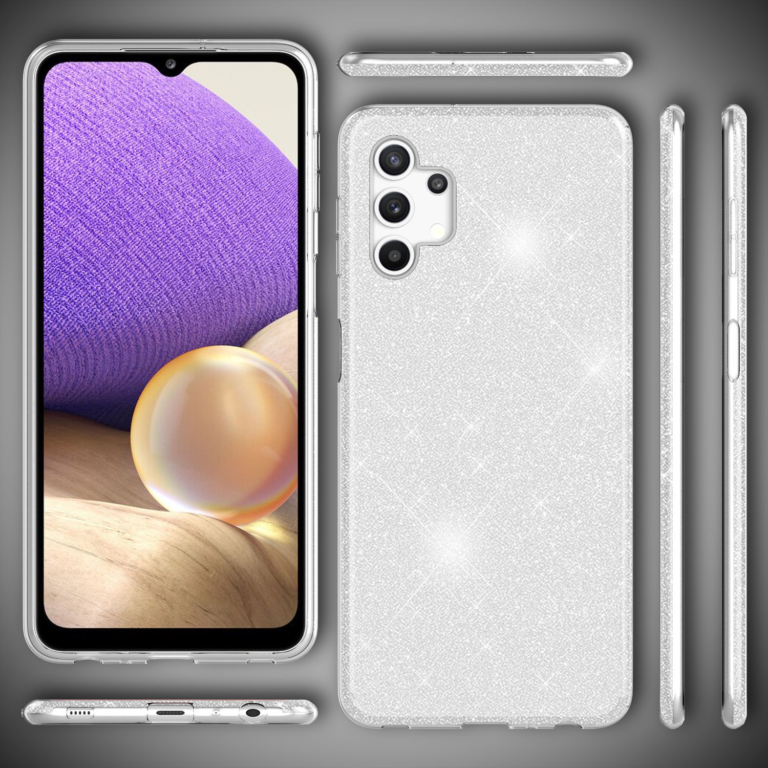 NALIA Glitzer Handy Hülle für Samsung Galaxy A32 5G, Silikon Cover Case Glänzend Silber NALIA Protective Hülle
